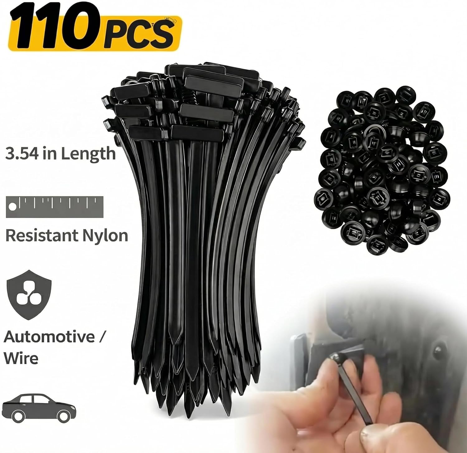 160 PCS Upgraded Universal Cable Tie Buckles - Heavy-Duty Nylon Zip Tie Mounts with Secure-Locking Head, Automotive Fastener Clips for Car Fender, Bumper, Engine Bay, and Wire Management