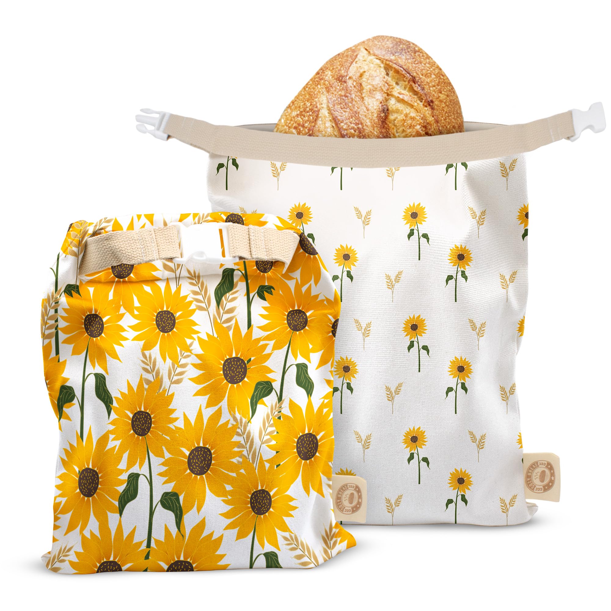 Cozy Bread® Reusable Bread Bag Set for Home Bakers | USA Brand | Charming Designs (Sunflower)