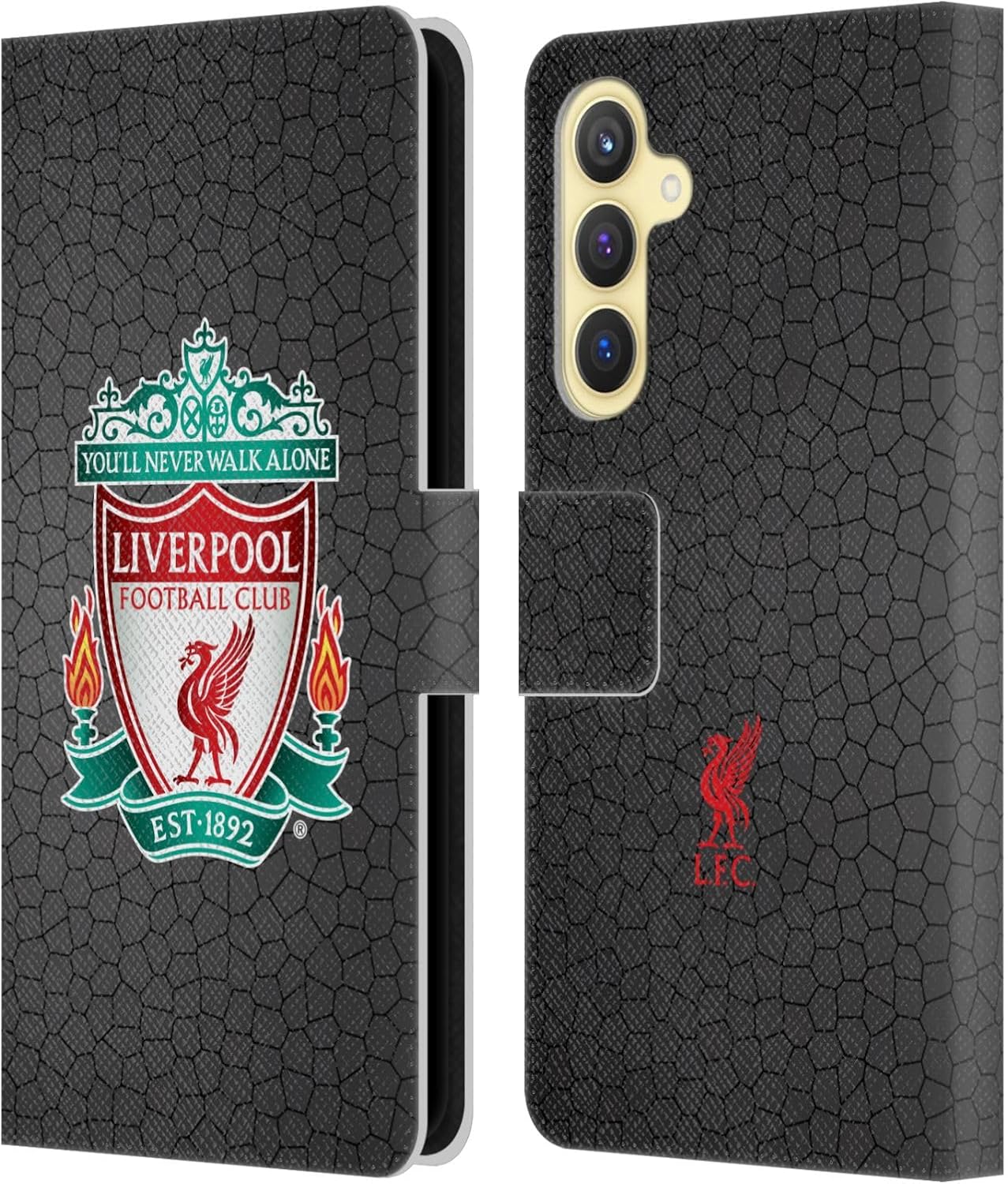 Head Case Designs Officially Licensed Liverpool Football Club Black Pixel 1 Crest 2 Leather Wallet Case Compatible with Samsung Galaxy S23 FE 5G