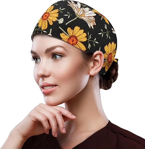 Miniatura 44 de QBA Adjustable Working Cap with Button, Cotton Working Hat Sweatband, Elastic Bandage Tie Back Hats for Women & Men, One