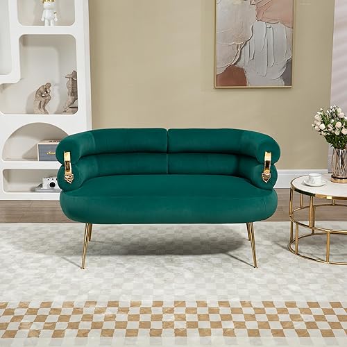 Sofá biplaza pequeño de terciopelo con pies de metal dorado, moderno sofá de dos plazas con respaldo curvado, cómodo sofá tapizado de nube para