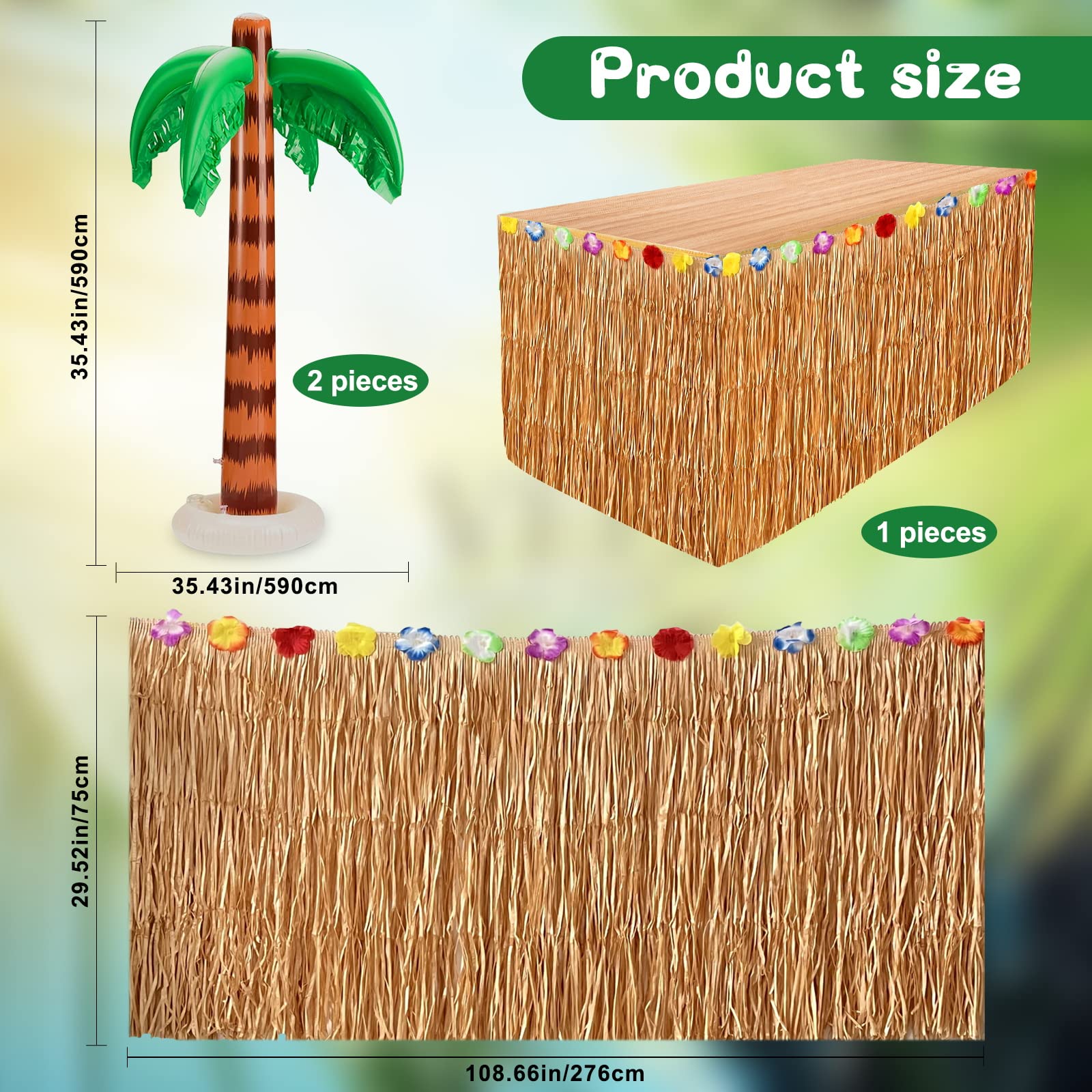 Hileyu Hawaiian Luau Tisch Rock Set 3pcs Hawaiian Party Dekorationen 9.6ft Gras Tischdecken mit Hibiskus Blumen und aufblasbarem Palmenbaum für Sommer Pool Hawaiian Beach Party (Yellow)