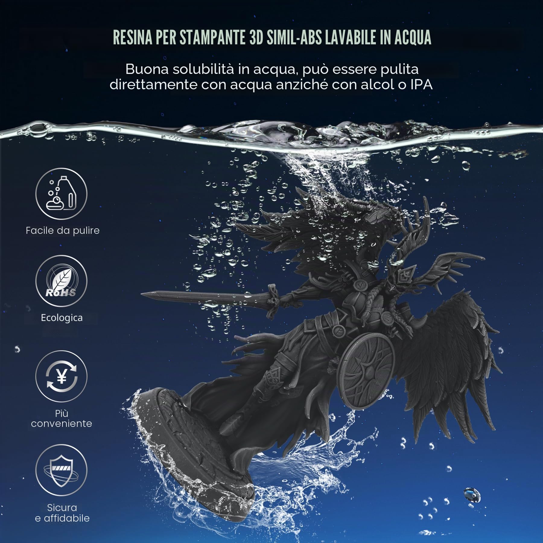 JAYO Resina Lavabile in Acqua ABS-Like 3KG, Resina per Stampante 3D 405nm UV Standard Resina Fotopolimerica Rapida per Stampante 3D LCD/DLP/SLA, Alta Precisione, Non Fragile, Basso Odore, Grigio Scuro