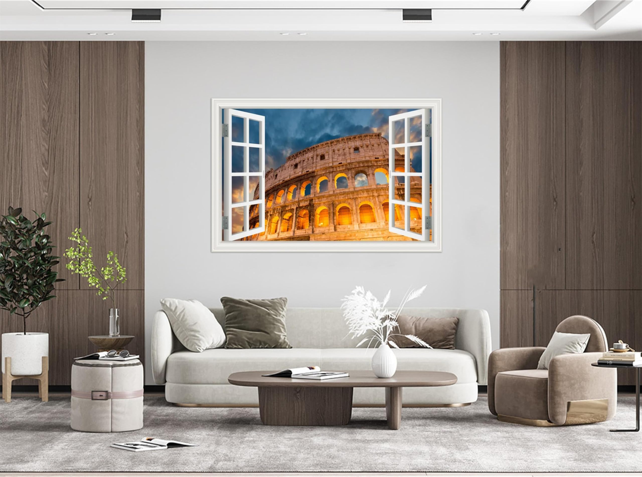 MUHJDYC Fensterblick Leinwandbilder-Old Gebäude-Stadt Bild auf Leinwand-Landschaftsbilder für Wohnzimmer Badezimmer Dekor 40x60cm Umwickelte Leinwand