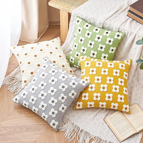 Miniatura 4 de EMEMA Juego de 2 fundas de cojín decorativas de jacquard, diseño de flores de sol, para sofá, cama, sala de estar, dormitorio, 18 x 18 pulgadas,