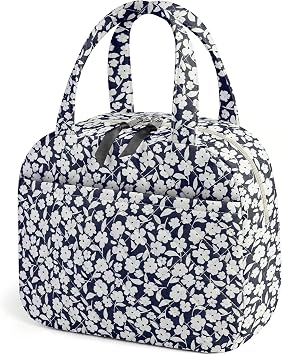 WOBAGMEN Quilted Lunch Box for Women,Coquette Aesthetic Lunch Box for Teen Girls,Cute Floral Lunch Bags for Work, School,Office,Picnic,Travel White Floral