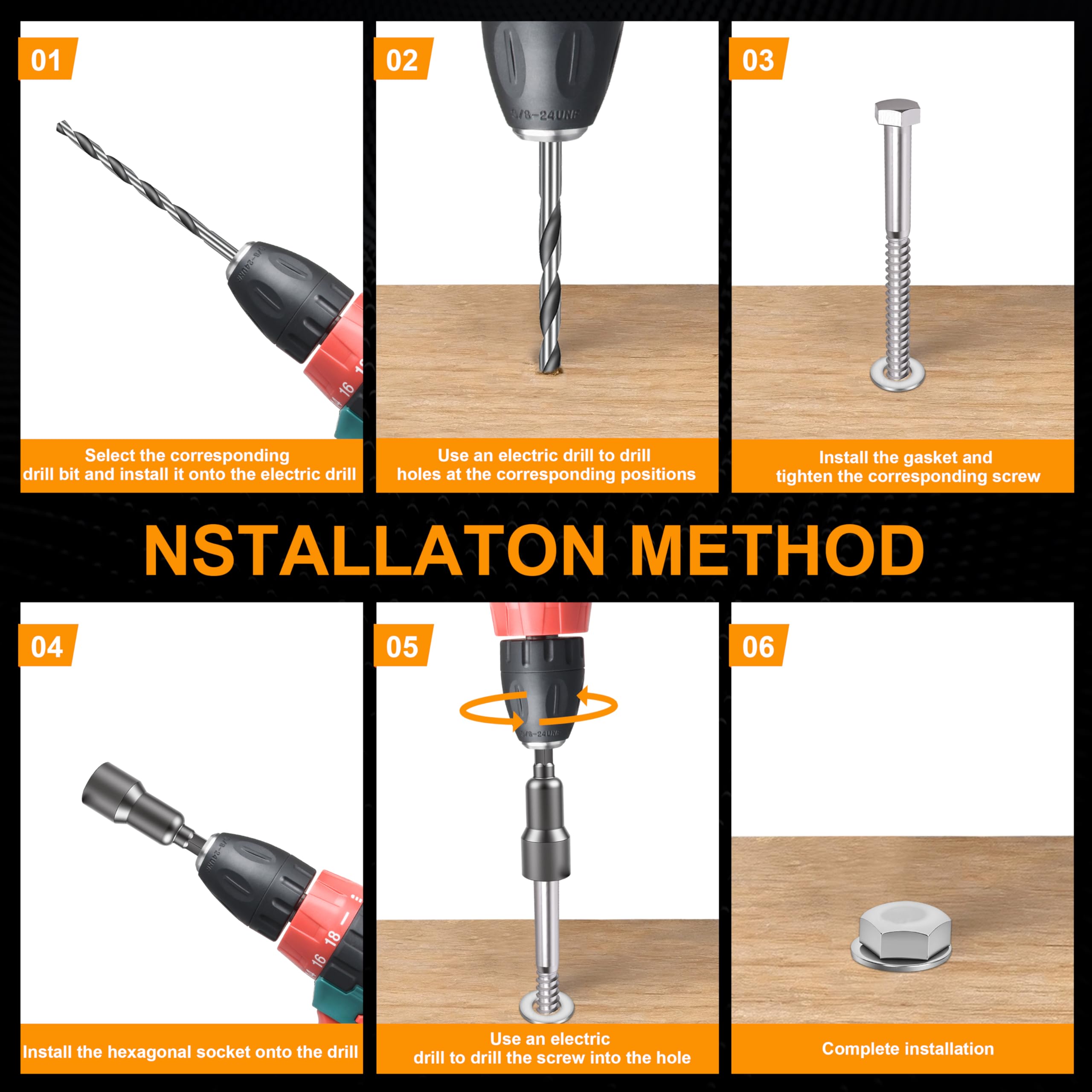 15 tornillos de cabeza hexagonal de 5/16 x 4 pulgadas para madera, pernos de cabeza hexagonal, tornillo de madera resistente 18-8 de acero inoxidable 304 con arandelas planas (15, 5/16 x 4