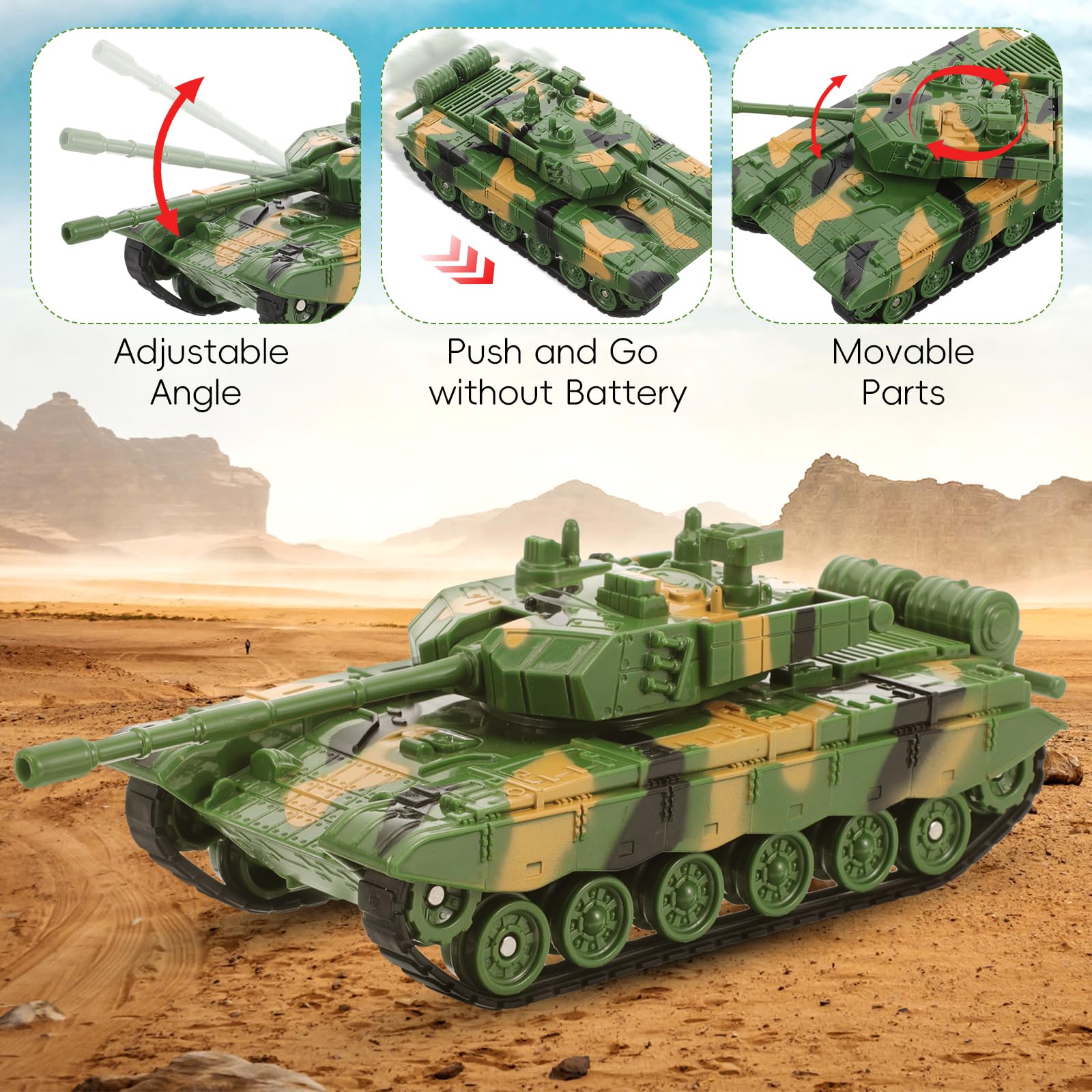 Toyvian Army Tank Toy, 14,5 cm lungo serbatoio modello giocattolo, modello di veicoli militari, giocattolo per bambini, regali per Natale e compleanno