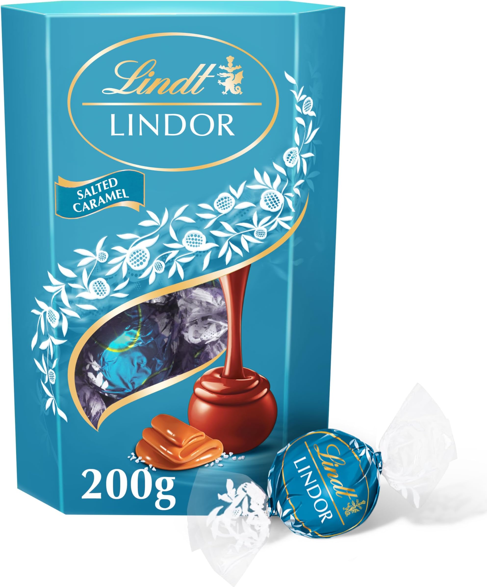 Lindor Salted Caramel Milk Chocolate Truffles โ 200g Box (Approx. 16 Balls) โ Smooth Filling โ Gift, Birthday, Congratulations Treat