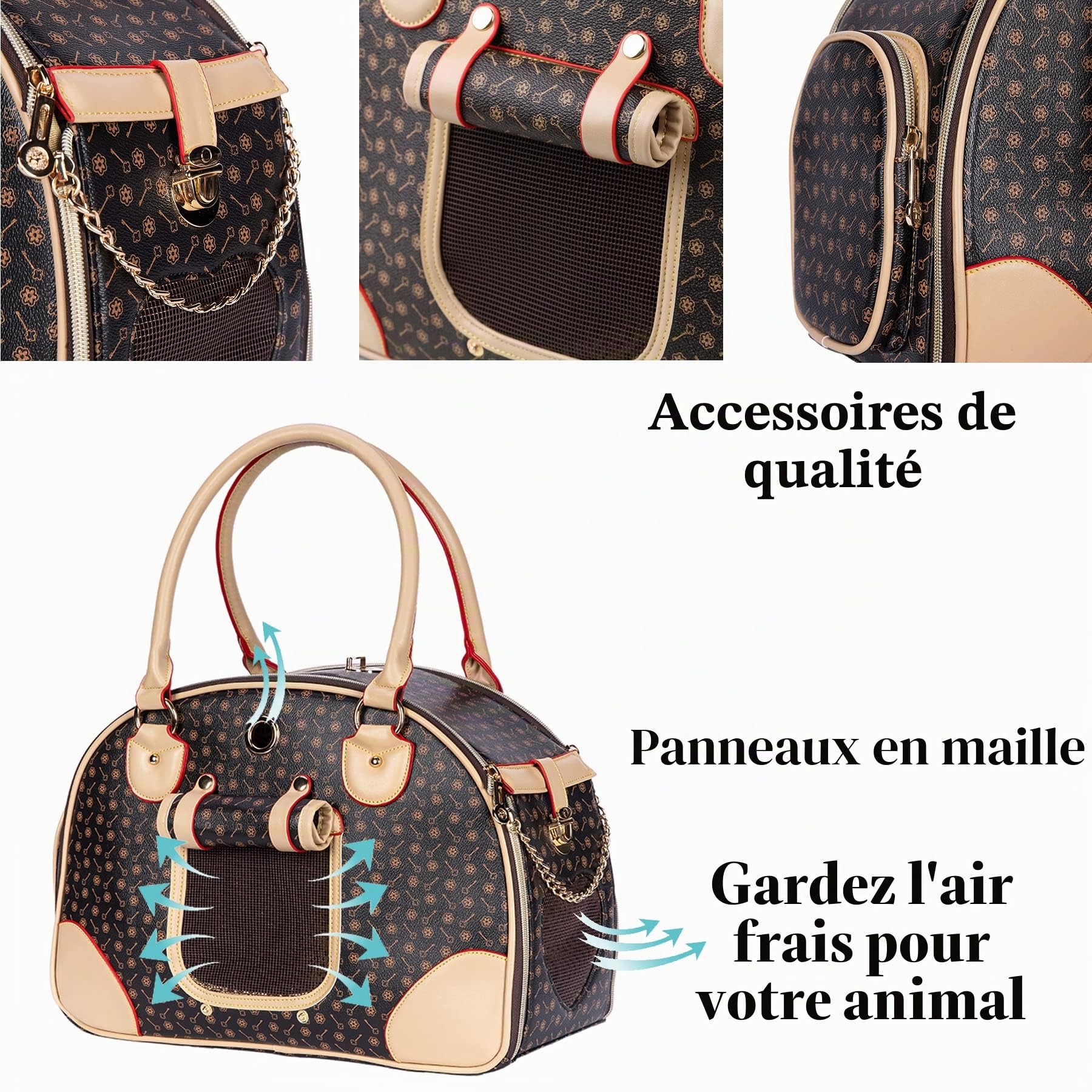 Adriene's Choice Sac de Transport de Luxe pour Animal de Compagnie, Chiot et Chat, Sac de Transport imperméable en Cuir synthétique de qualité supérieure pour l'extérieur, Les Voyages, la Marche, la