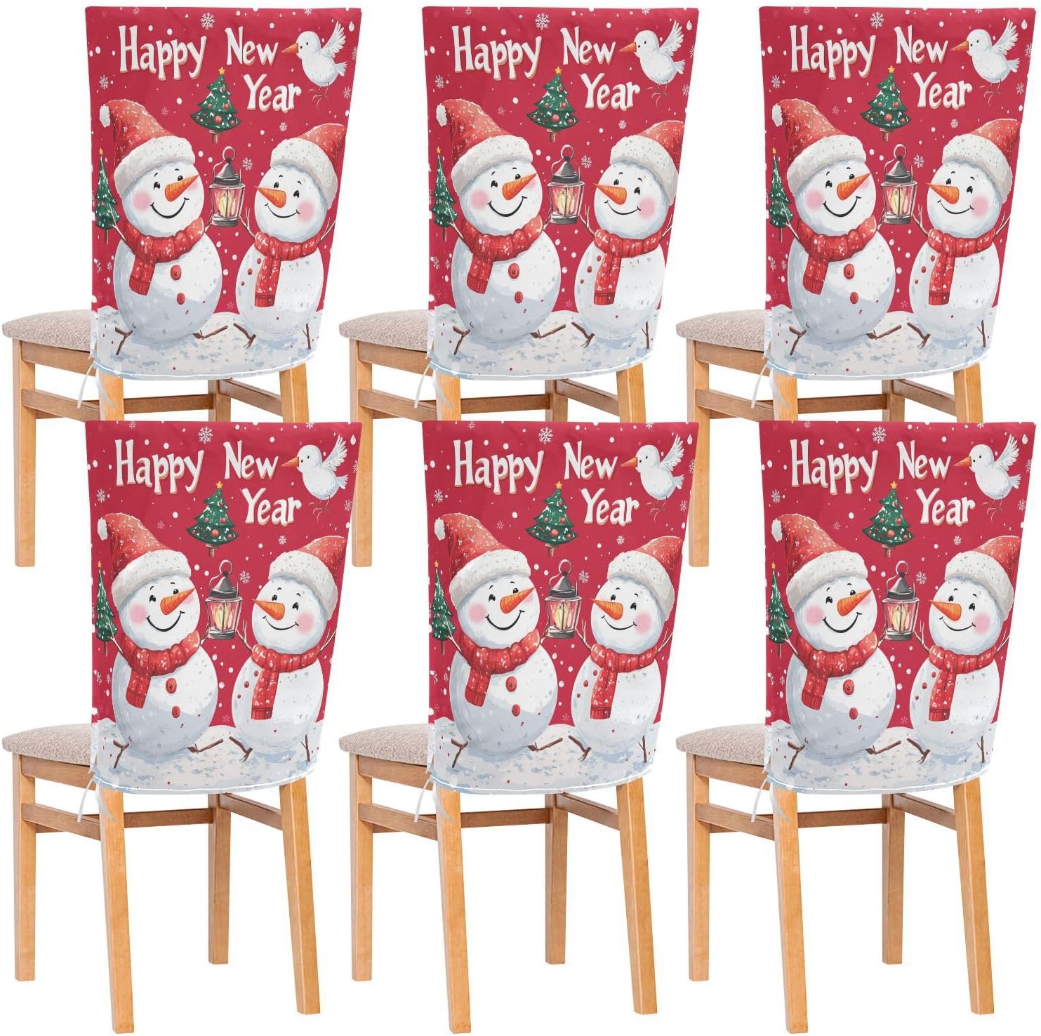 MNSRUU Christmas Chair Back Cover for Dining Room,Snowman Chair Slipcovers Set of 6,Snowman Chair Cover for Kitchen Hotel Holiday Party Decor,137