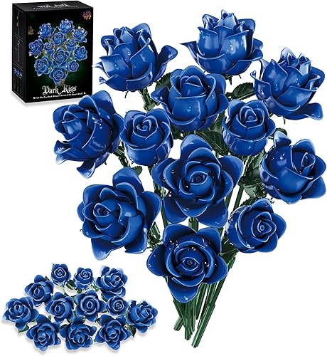 Juego de construcción de ramo de flores de rosas azules, compatible con flores de Lego, flores artificiales, colección botánica, regalo para