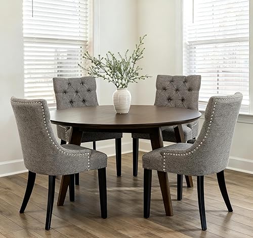 Miniatura 10 de Juego de 2 sillas de comedor tapizadas de tela, sillas de comedor con botones copetudos, sillas de comedor modernas para cocina, sillas de comedor