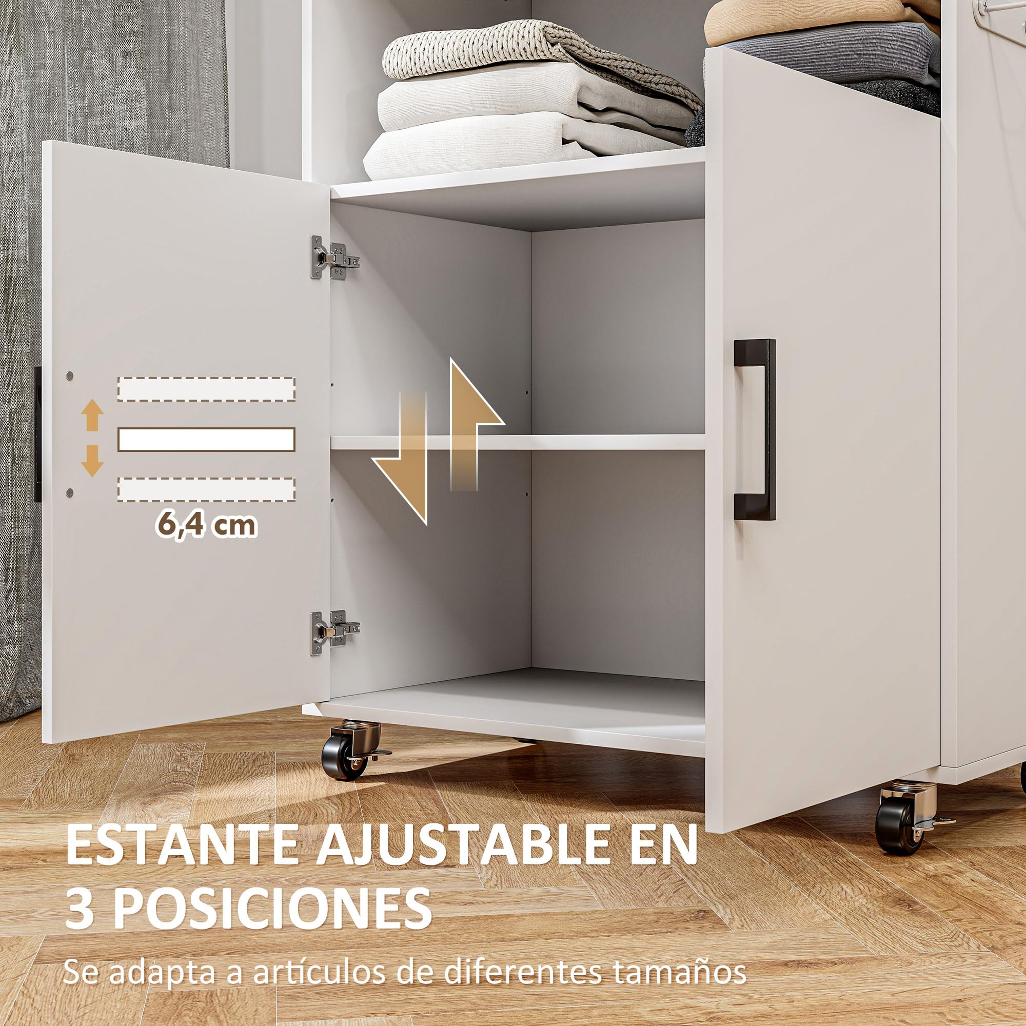 HOMCOM Armoire à repasser sur roulettes - Planche à repasser avec support de suspension - Tablette ouverte et planche à repasser - 125 x 43,5 x 102,5 cm - Blanc