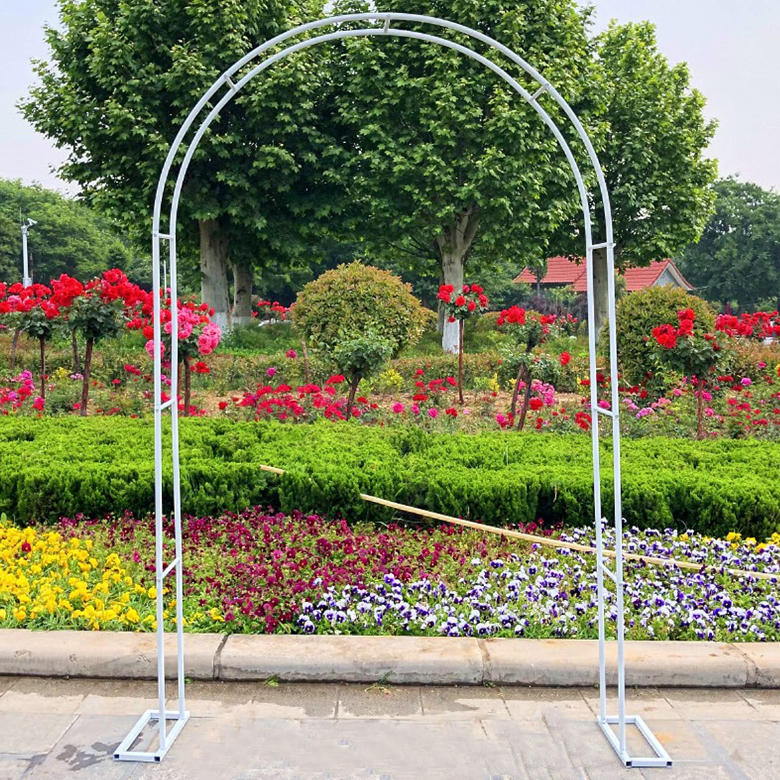 Metalowy łuk ogrodowy, dekoracja ślubna, różana altana, wolnostojąca pergola do roślin pnących, odporna na warunki atmosferyczne, krata, średnica 19 mm, trawnik do ogrodu, biały, 200 x 23
