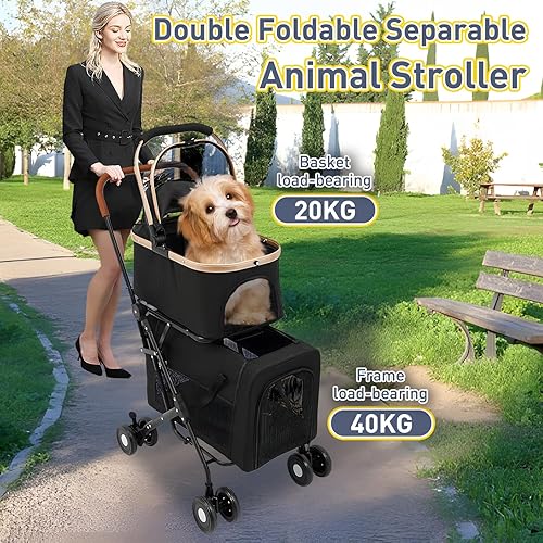 Miniatura 2 de Cochecito doble para mascotas para 2 perros o gatos, cochecito plegable para perros con 2 bolsas de transporte desmontables, cinturón de seguridad,