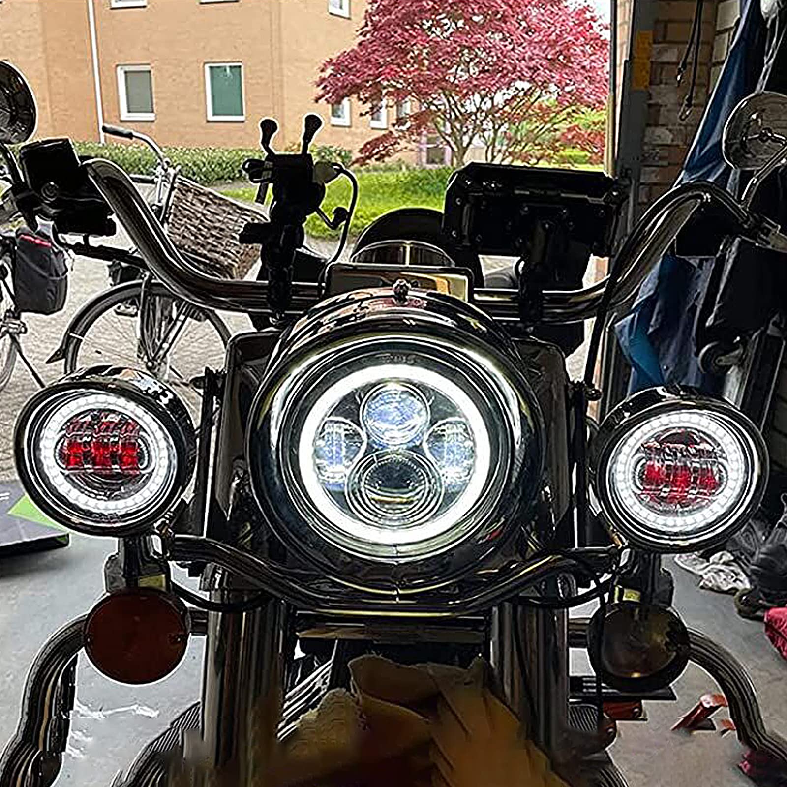 HCmotorku Motorfiets 7 inch Koplamp Trim Ring 4.5 Mistlamp Trim Ring Set Vizier Stijl Fit voor Harley Touring Road King Street Glide Electra Glide 2014-UP Gloss Zwart