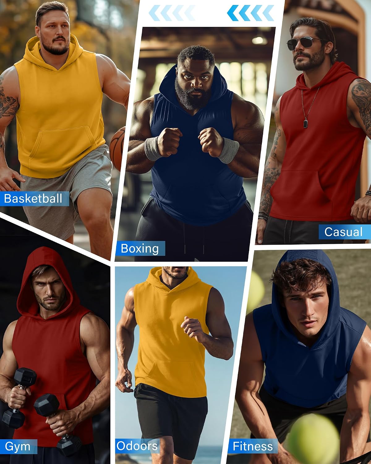 3 Pack Men's Big & Tall Workout Hooded Tank Tops, Sleeveless Gym Hoodies Bodybuilding Muscle Cut Off Shirts