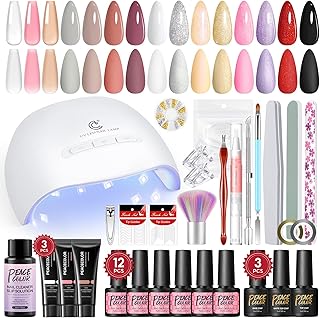 Peacecolor Kit de Uñas Semipermanentes, Brillante Purpurina Uñas Semipermanentes Kit Completo con Lámpara U V/LED y 3 Colores Gel Extensión de Uñas Set Manicura para Principiantes