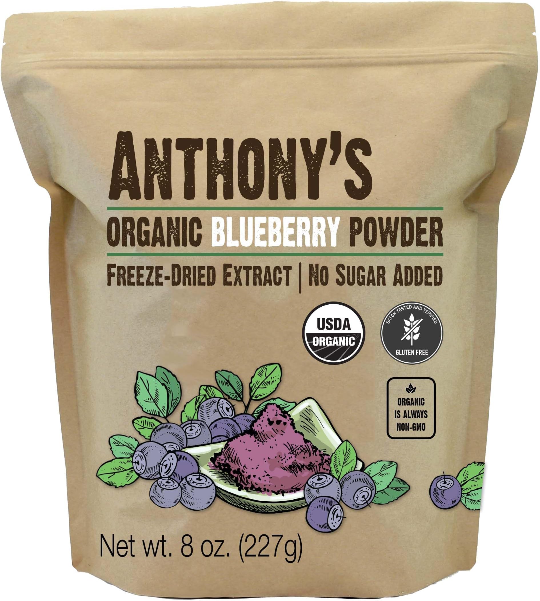 Organic Blueberry Powder, 8 oz, Freeze Dried, Gluten Free, Non GMO