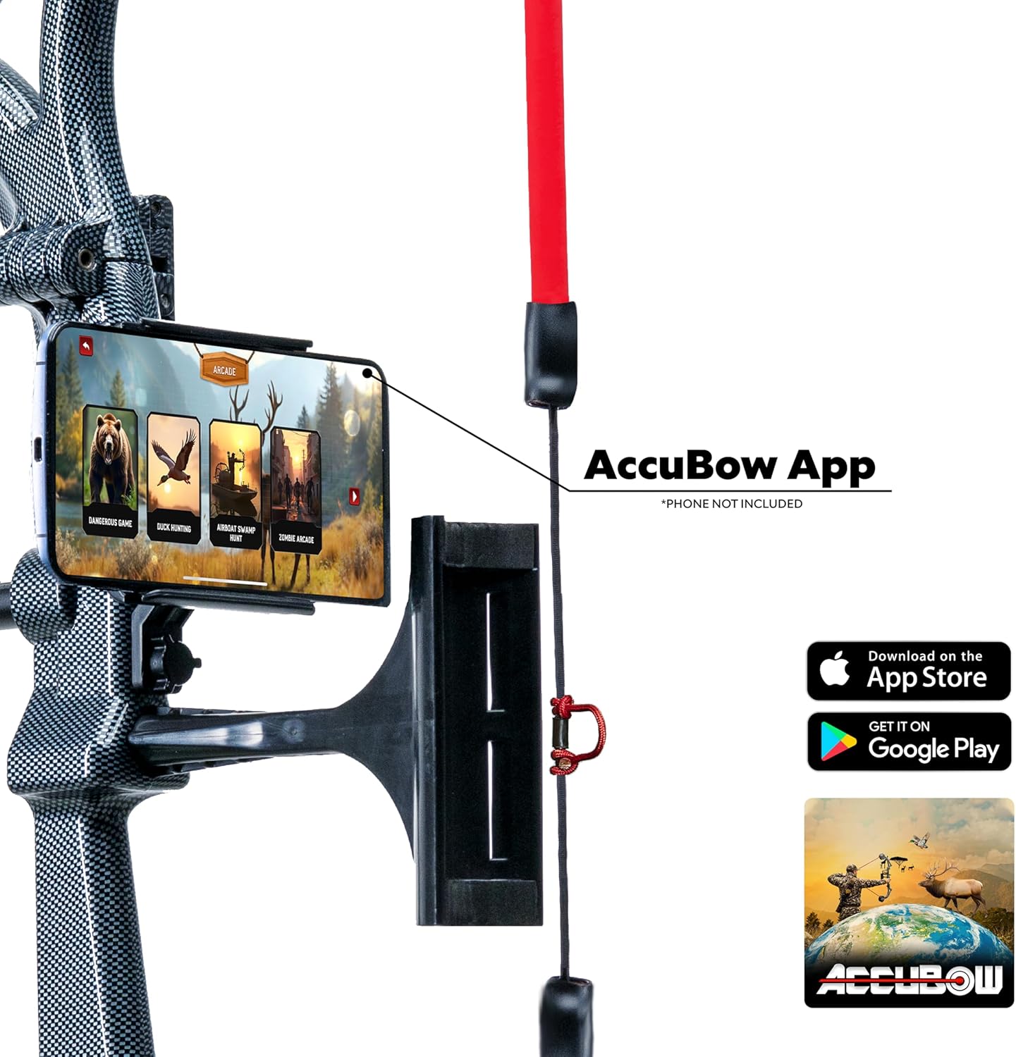 AccuBow 2.0 Virtual Archery Gaming & Shooting, 10–70lbs Adjustable Resistance, Real Bowstring & D-Loop, Phone Mount Included, Ambidextrous, Foldable Design