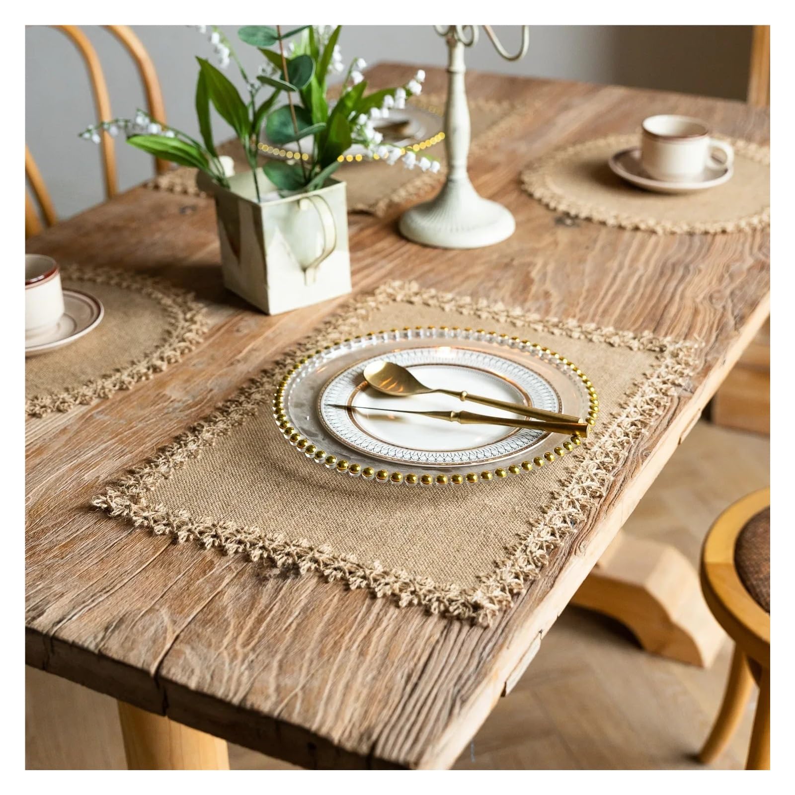 Decorazioni per la tavola, tovagliette, Tappetino da Cucina/Pranzo 2 Pezzi Intrecciato Resistente al Calore Stile Rustico Tessuto Naturale