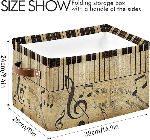 Miniatura 2 de AUUXVA Cesta de almacenamiento vintage con notas musicales para piano y llaves, caja de almacenamiento de lona duradera, plegable, cesta