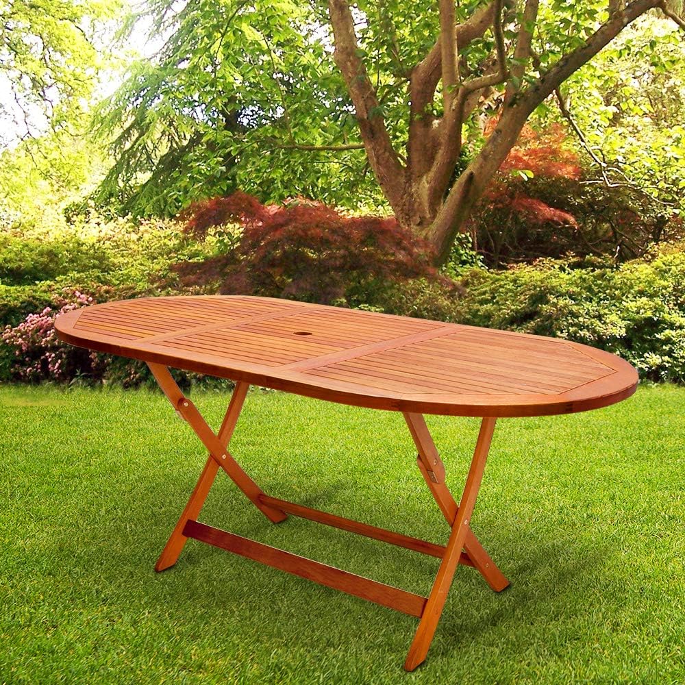 cucunu Outdoor Dining Table Acacia Wood with Umbrella Hole 63 x 34 Inch Folding Wooden Patio Tables Garden Furniture