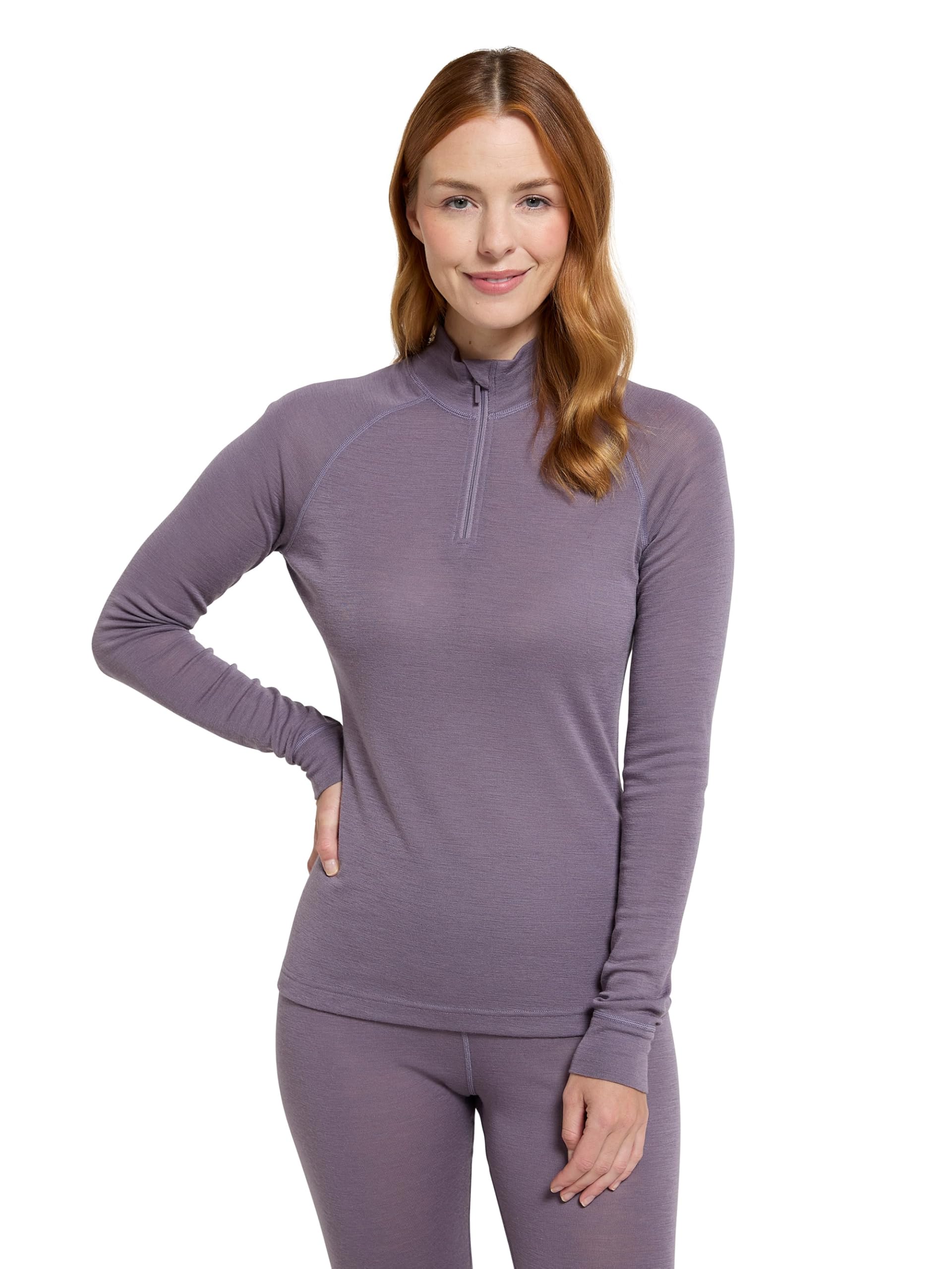 Mountain Warehouse Dusky Purple Merino Womens Thermal Baselayer Top - Lightweight, Antibacterial & Breathable Ladies T Shirt - For Travel, Hiking, Camping, Skiing, Snowboard Women's 20 Plus