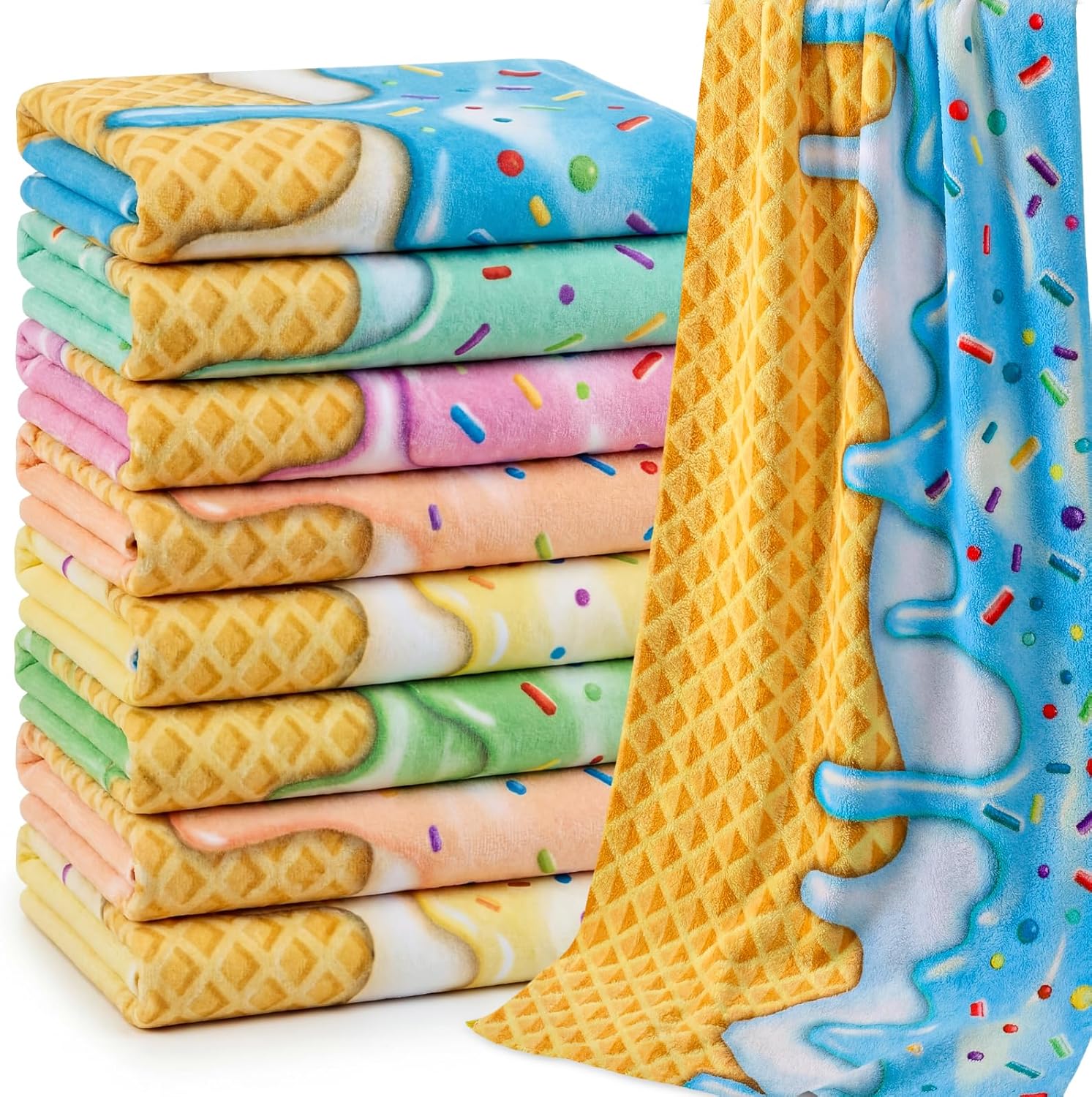 8 Pcs Ice Cream Drip Baseball Beach Towel Extra Large 59 x 28 Inch Soft Microfiber Ice Cream Drip Sports Towels Baseball Team Gifts Stuff Yoga Gym Camping Party Favor