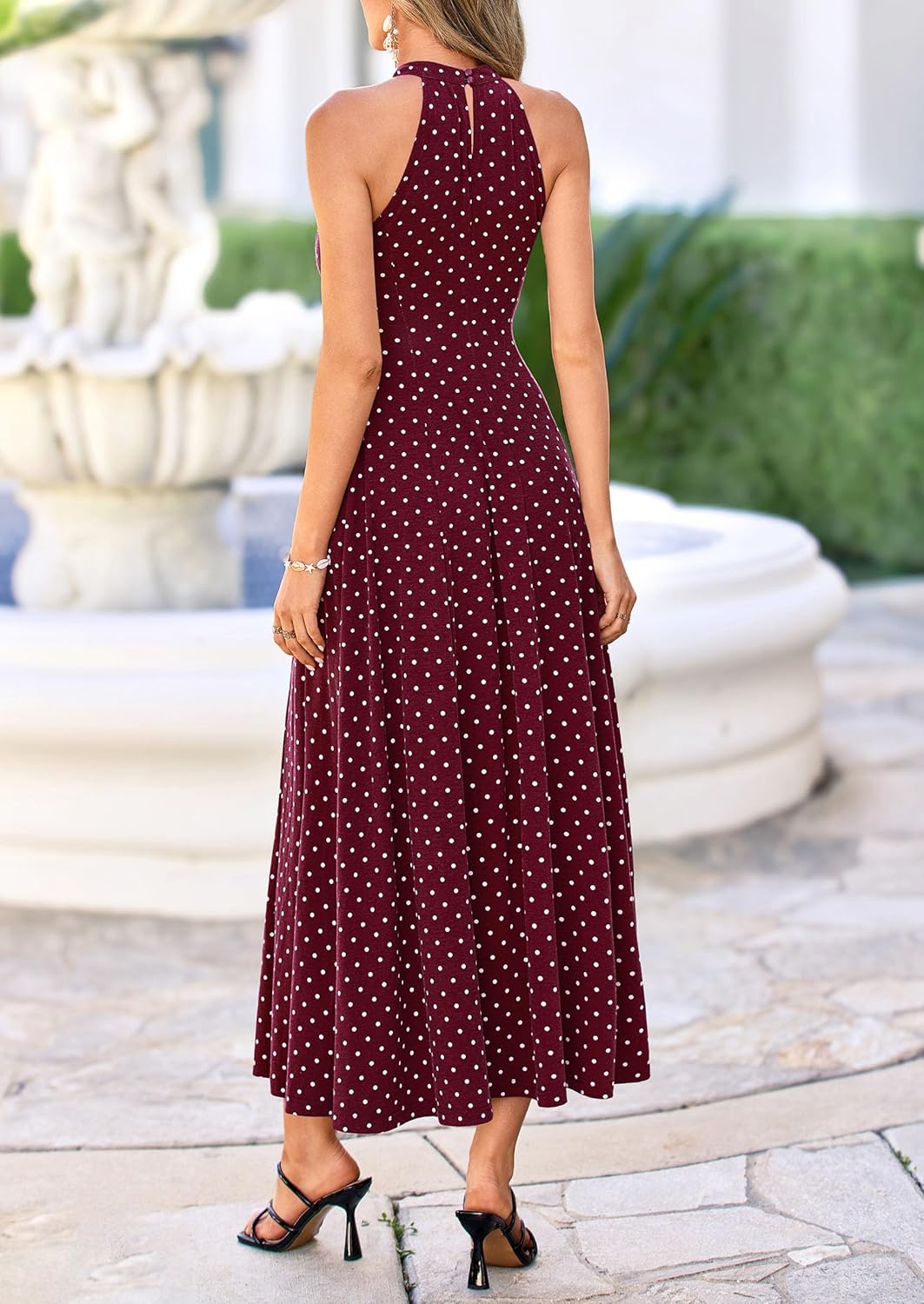PRETTYGARDEN Summer Halter Dresses for Women 2026 Vacation Outfits Sleeveless Polka Dot Sundress Wedding Guest Maxi Dress