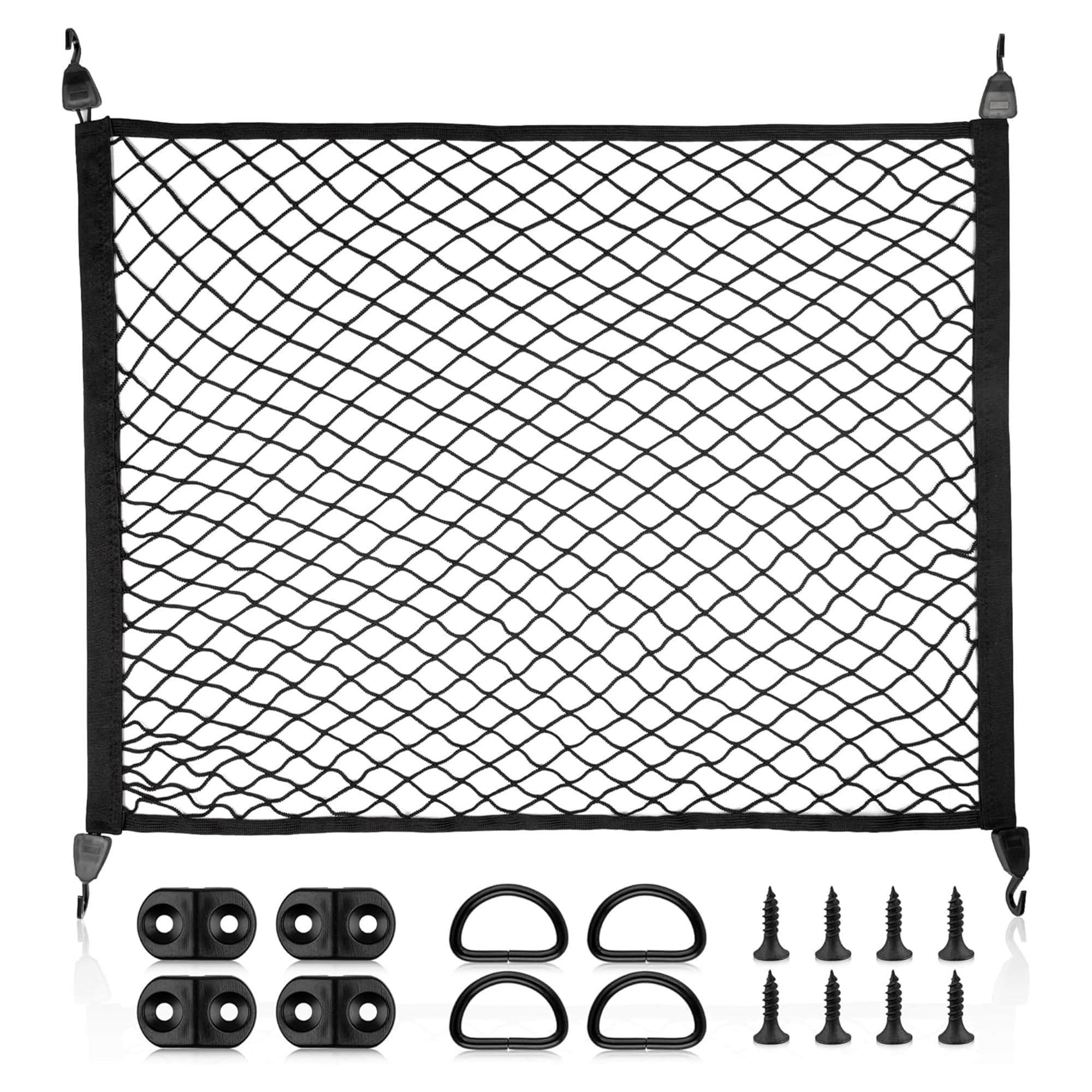 RED WOLF Auto Kofferraumnetz 80x60cm Erstreckt Sich auf 160x110cm, Hochelastisches Universell für Kfz SUV Heck Organizer Kofferraum Netztasche Gepäcknetz mit Befestigungshaken D-Ringe