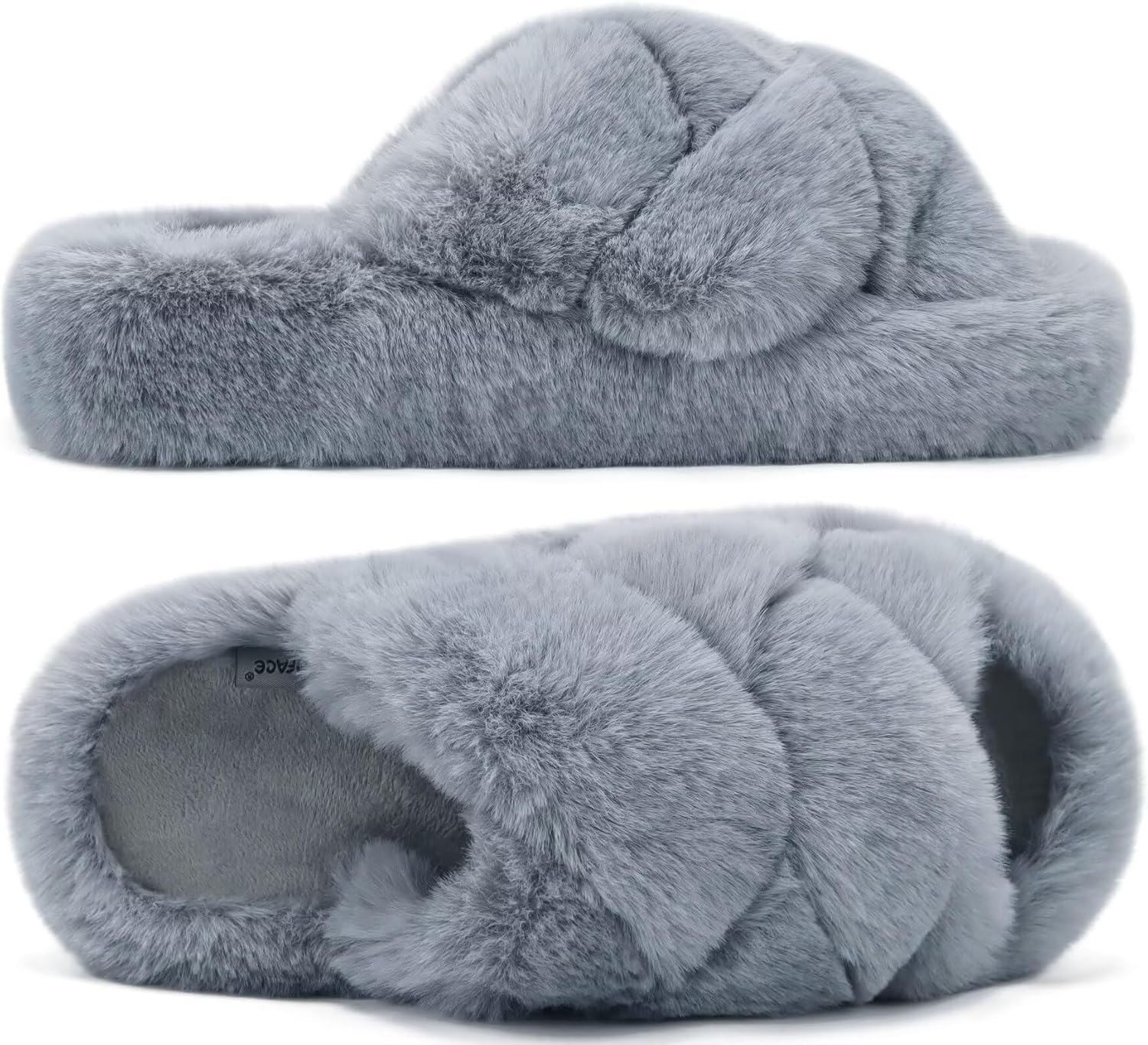 COFACE Women's Fluff Slippers House Open Toe Faux Fur Ladies Fashion Platform Fuzzy Slide Shoes with Comfort Arch Support, Indoor Outdoor Sole - Image 7