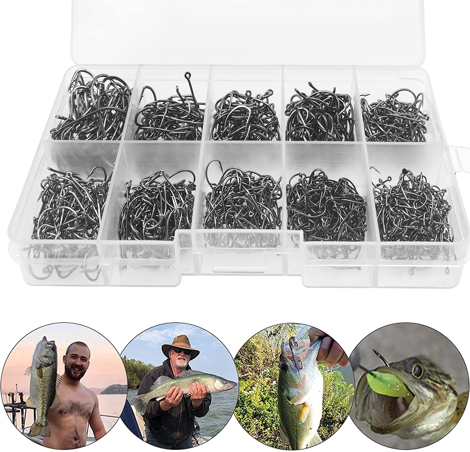 Kit De Pesca Completo 600 Anzuelos De Pesca 10 Tamaños Caja De Plástico Para Agua Salada Y Dulce