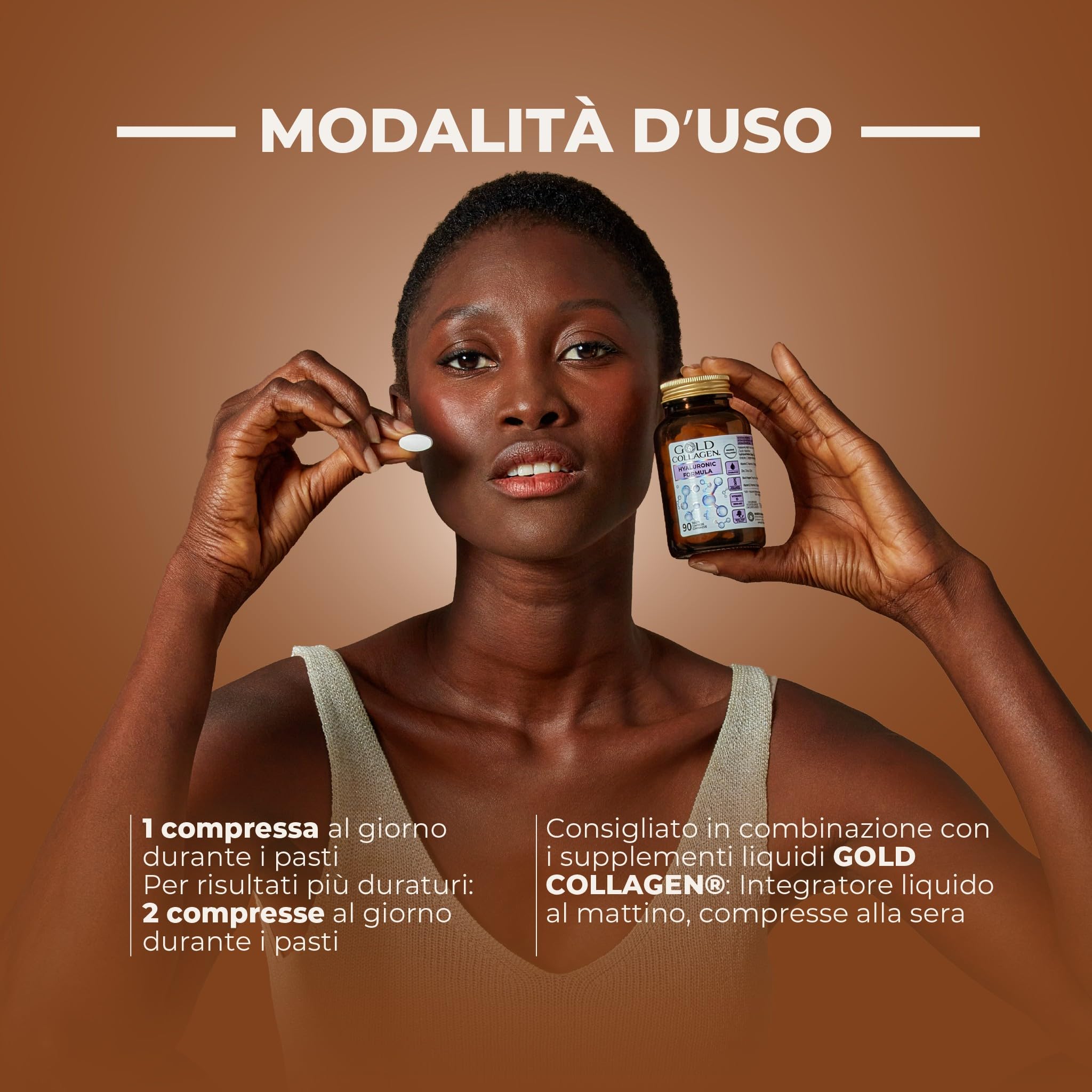 GOLD COLLAGEN Hyaluronic Formula - Collagene Marino con Acido Ialuronico, Vitamina C e D, Zinco, Integratori per Capelli Pelle, Unghie e Articolazioni - 90 Compresse