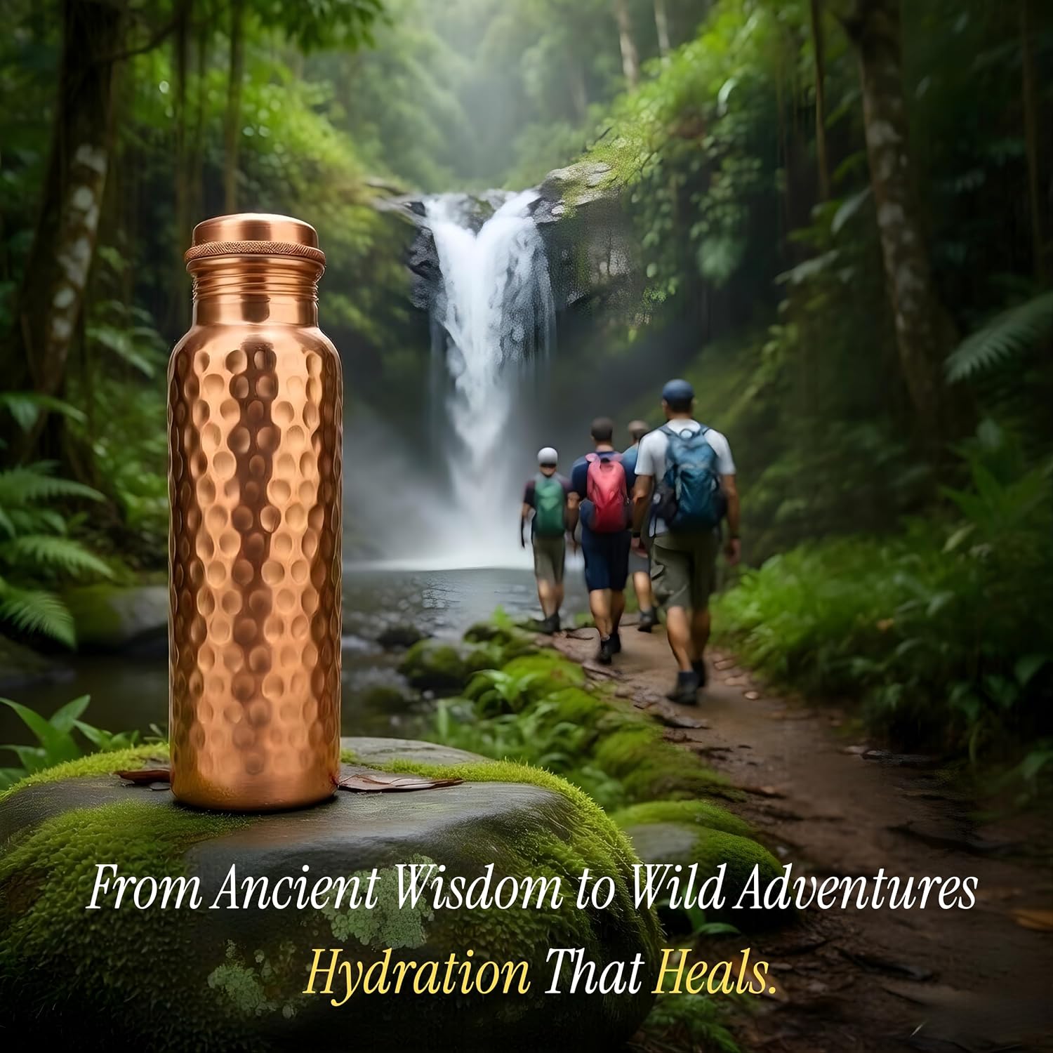 Copper Water Bottle 34 Oz | Pure Copper Hammered Ayurvedic Bottle | Leak Proof Lid | Heavy Gauge Durable Build | Metallic Finish | Pack of 1