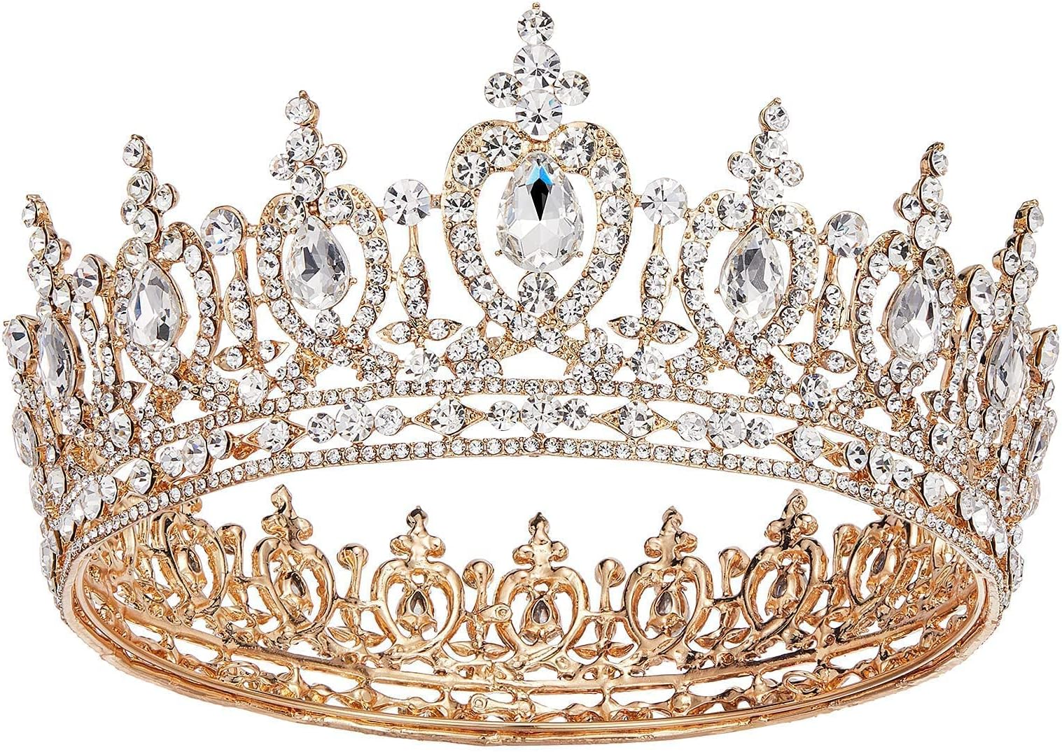 Baroque Queen Crown for Women, Wedding Tiara for Bride, Crystal Rhinestone Hair Accessories Cake Topper for Quinceanera Pageant Costume Party, Gold