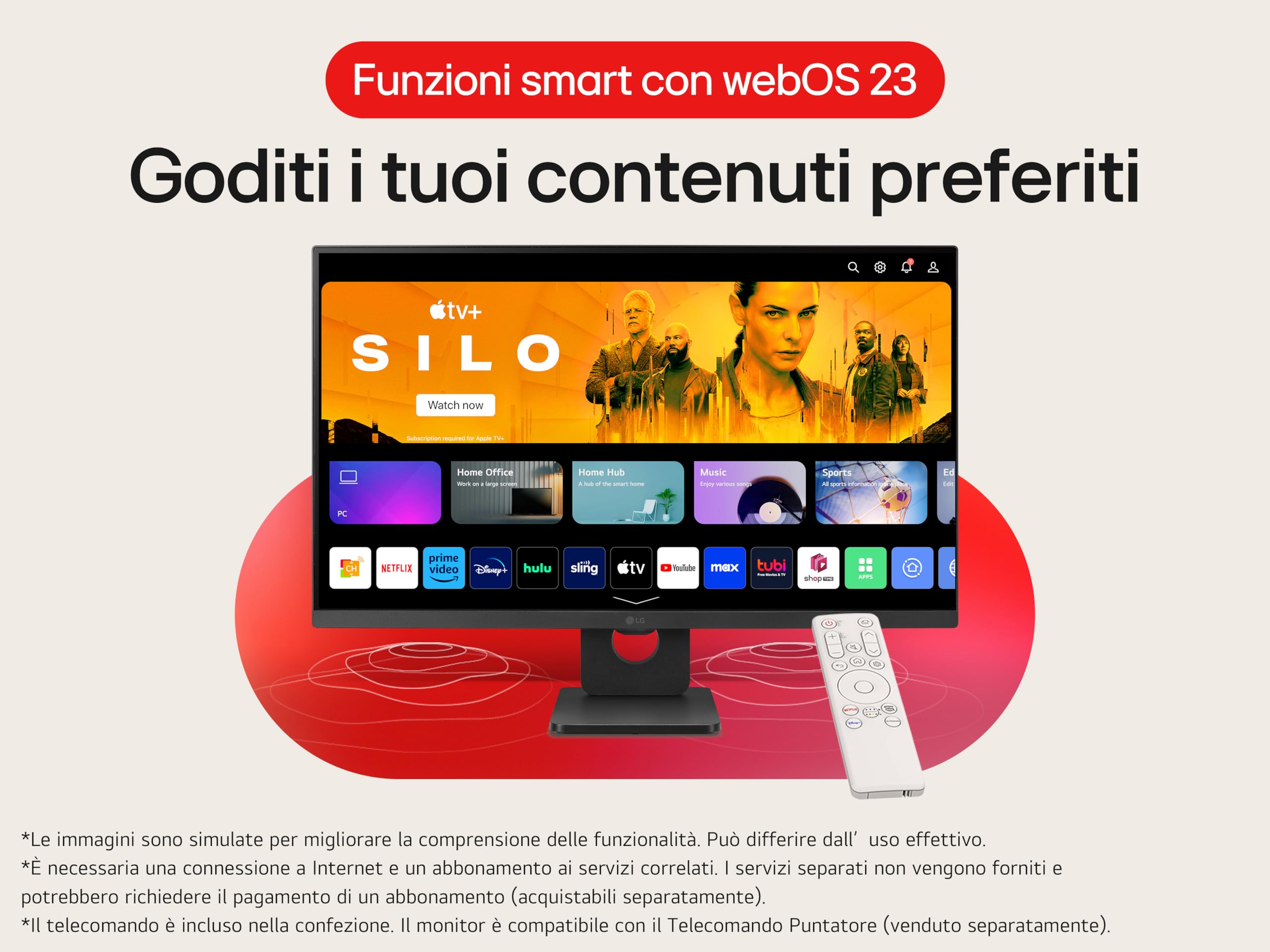 LG 27SR50F Smart Monitor 27" Full HD LED IPS HDR10, 1920x1080, smart webOS 23 con app di streaming, Audio Stereo 10W, 2x HDMI, 1x USB, WiFi, Miracast, AirPlay, Telecomando, Nero