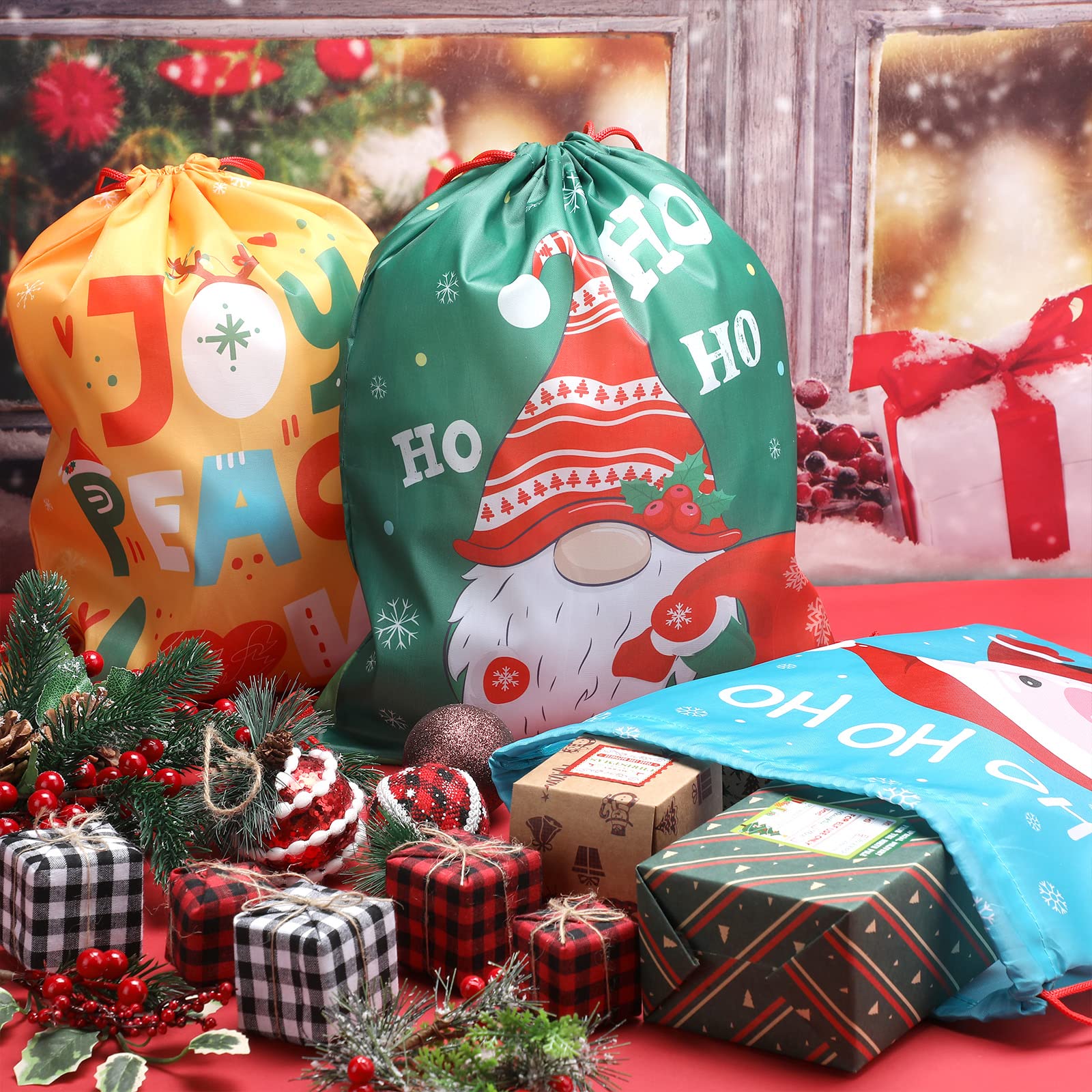 Xuniea 12 Pcs Sacs à Dos à Cordon de Noël pour Enfant, 33 x 41 cm