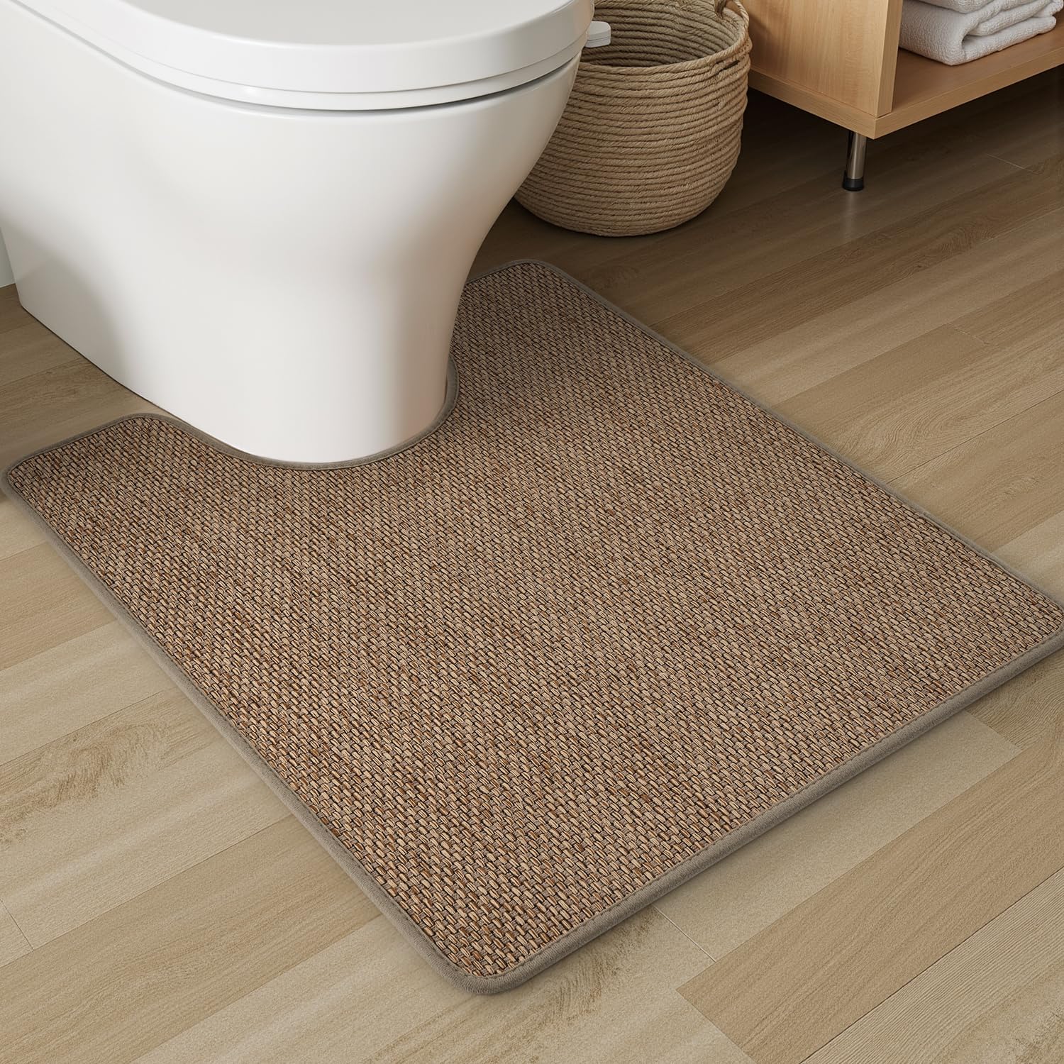 PADOOR Braided Toilet Rugs U Shaped, Non Slip Toilet Mats for Bathroom Floor Machine Washable Super Absorbent Contour Bath Rugs for Toilet Mat Quick