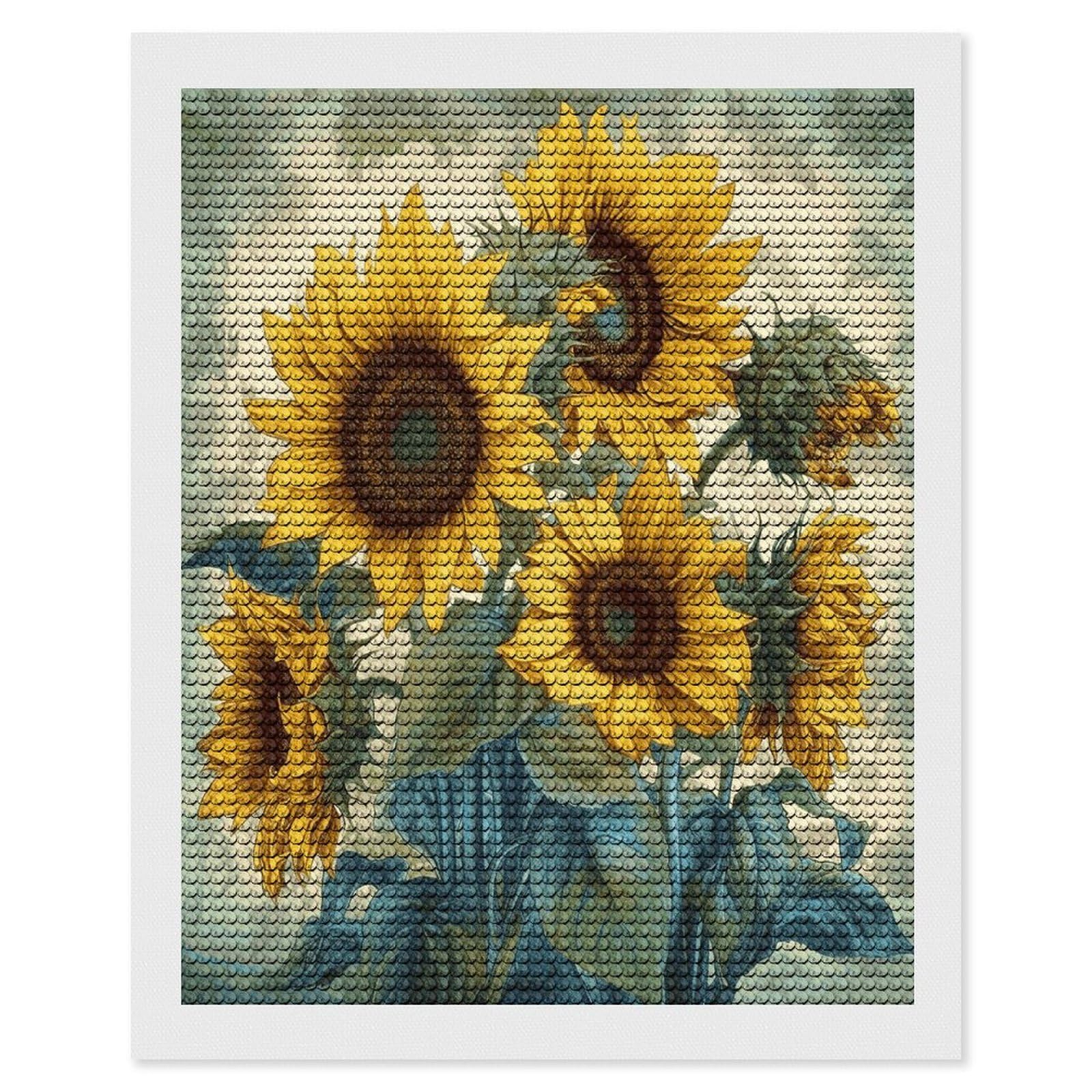 Sunflower Print Diamond Art Kits for Adult Round Full Drill Diamond Dots Paintings for Beginner Picture Art DIY Diamond Painting Kits 5D Diamond Art Painting for Home Wall Decor 16"x20"