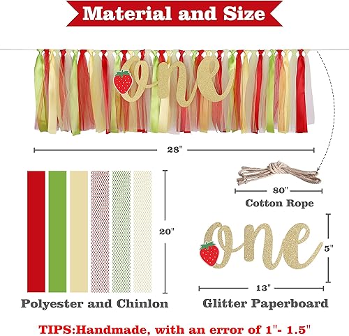 Miniatura 3 de Cartel de fresa para silla alta para bebé  Pancarta de primer cumpleaños  Accesorios para fotos, rojo, amarillo y verde, guirnalda para silla alta