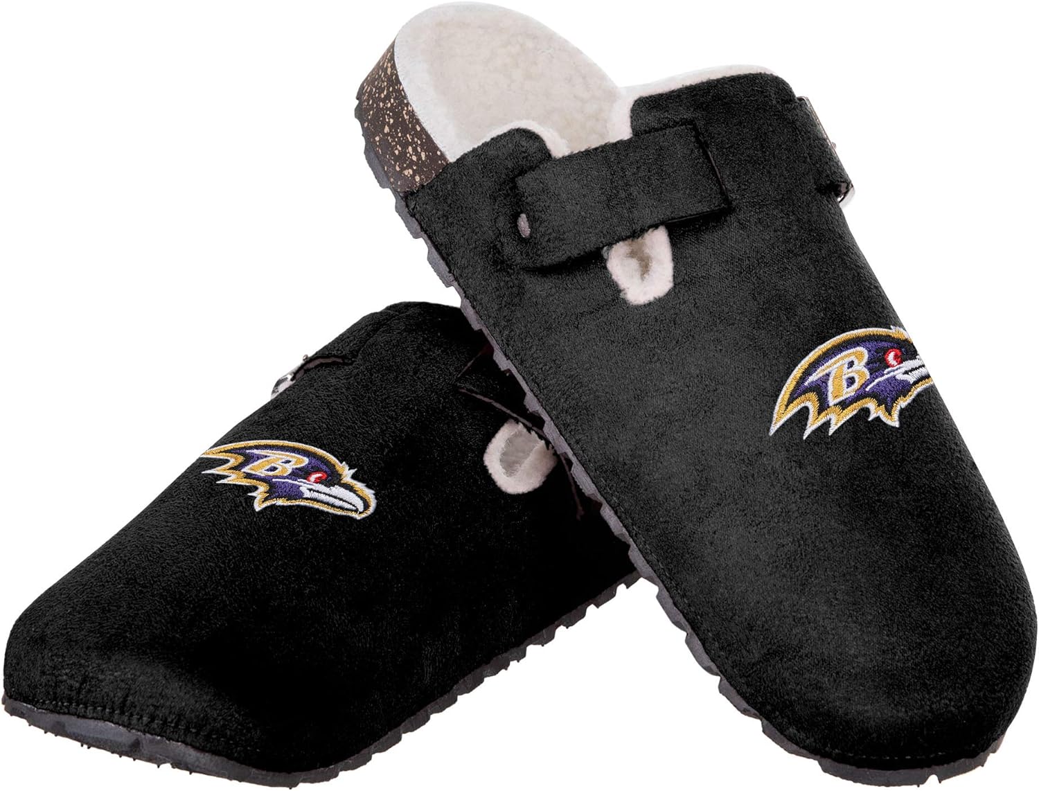 FOCO Womens NFL Team Logo Sherpa Lined Buckle Clog Shoes Slippers