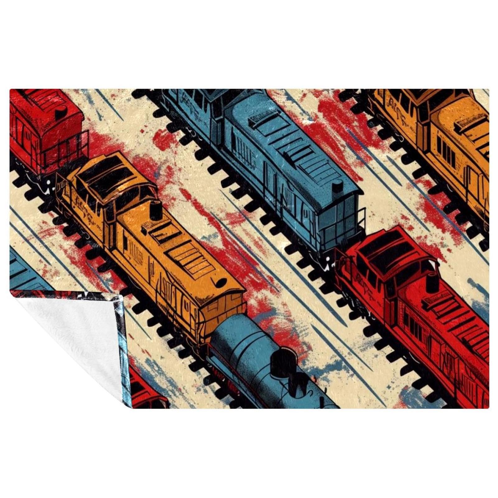 Couverture colorée vintage train : dites adieu aux plaids rêches grâce à sa douceur 150 x 100 cm