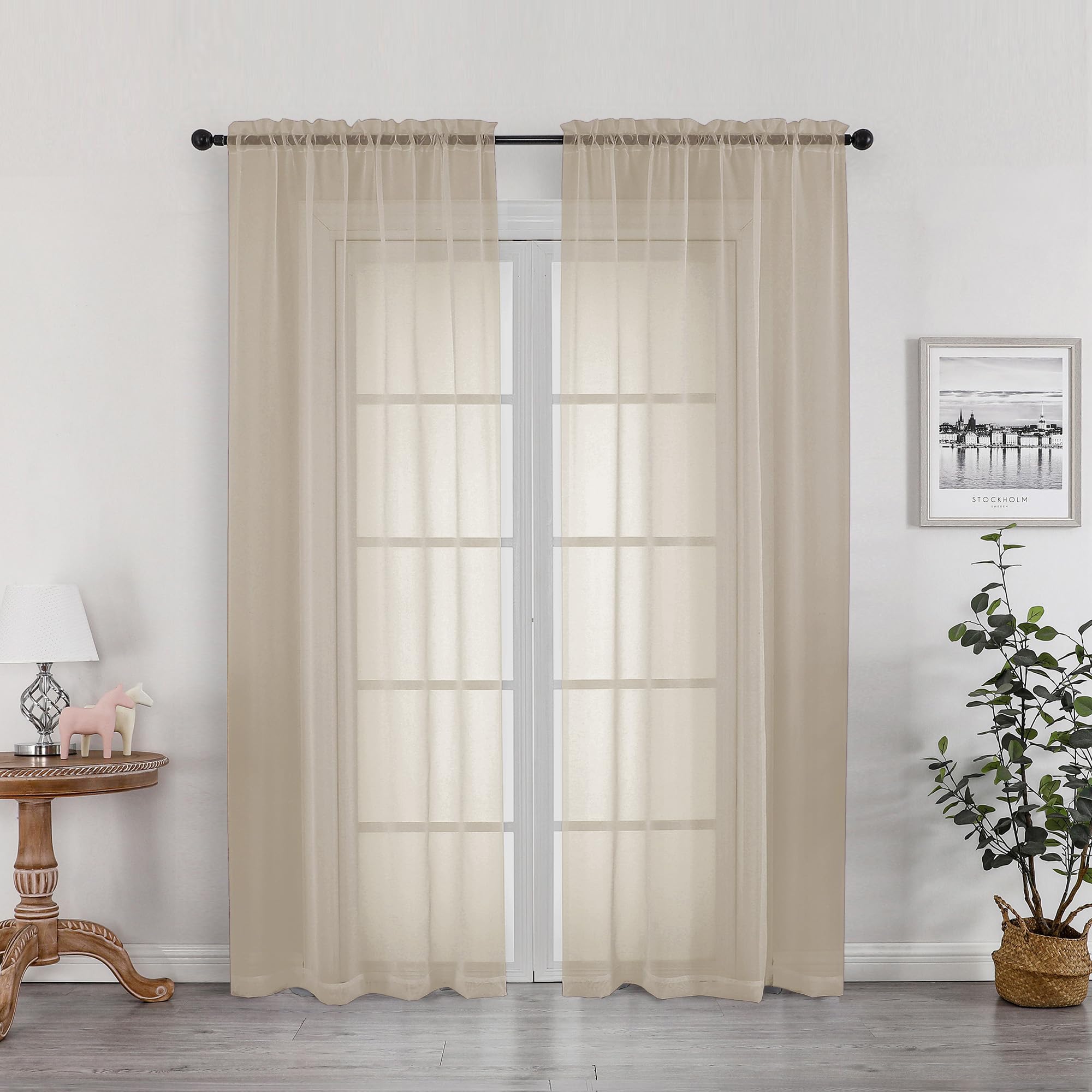 Taupe Sheer Curtains 78 inches Long for Bedroom Living Room 2 Panels Set, Rod Pocket Solid Taupe Curtain, Soft Touch Elegant Voile Curtains &amp; Drapes for Nursery, 42"x78", 2 Pcs