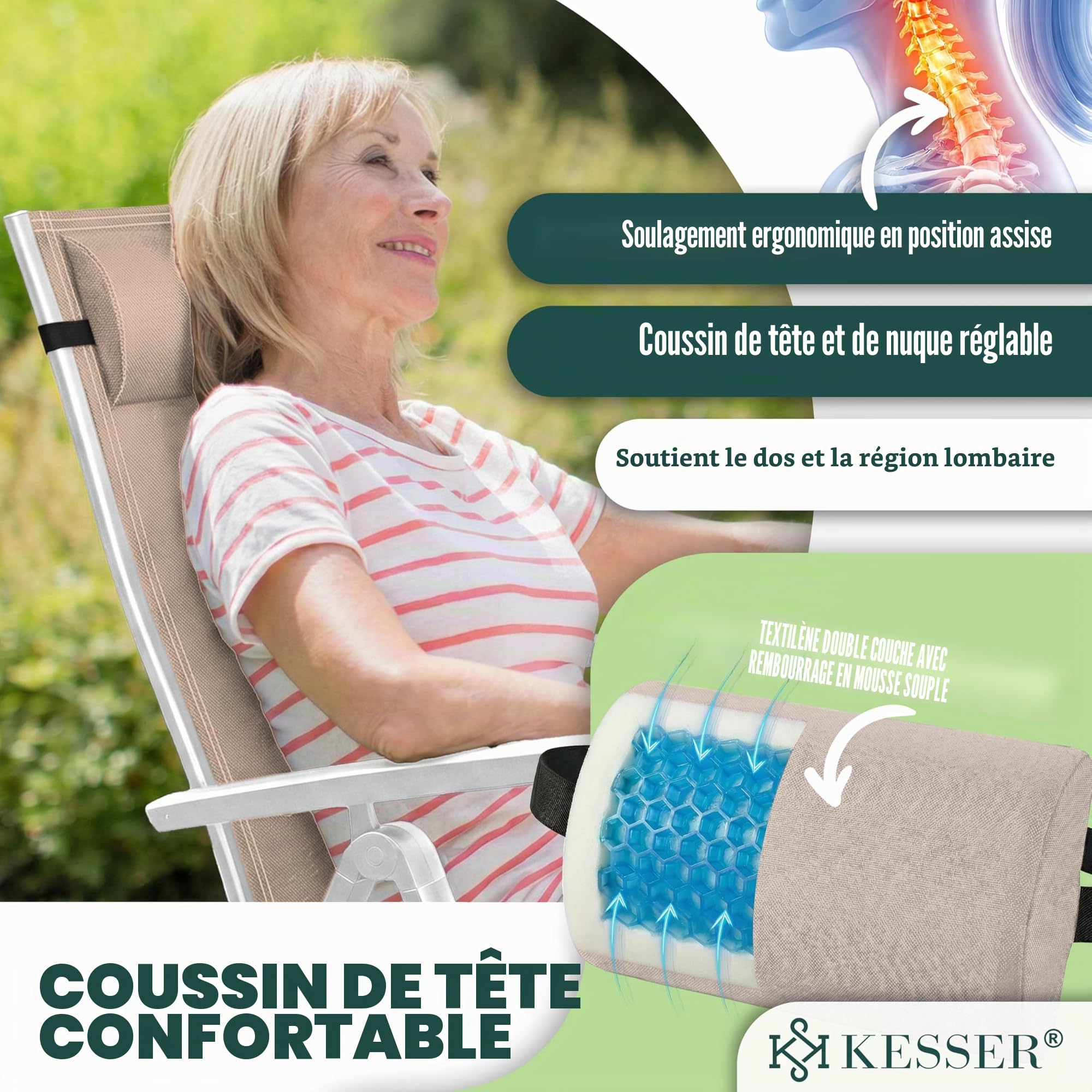 KESSER® Chaise de Jardin à Dossier Haut avec accoudoirs | Lot de 2 | en Aluminium avec Coussin et Housse | avec Dossier réglable en 7 Positions | Respirante, Pliable, Antidérapante | Taupe