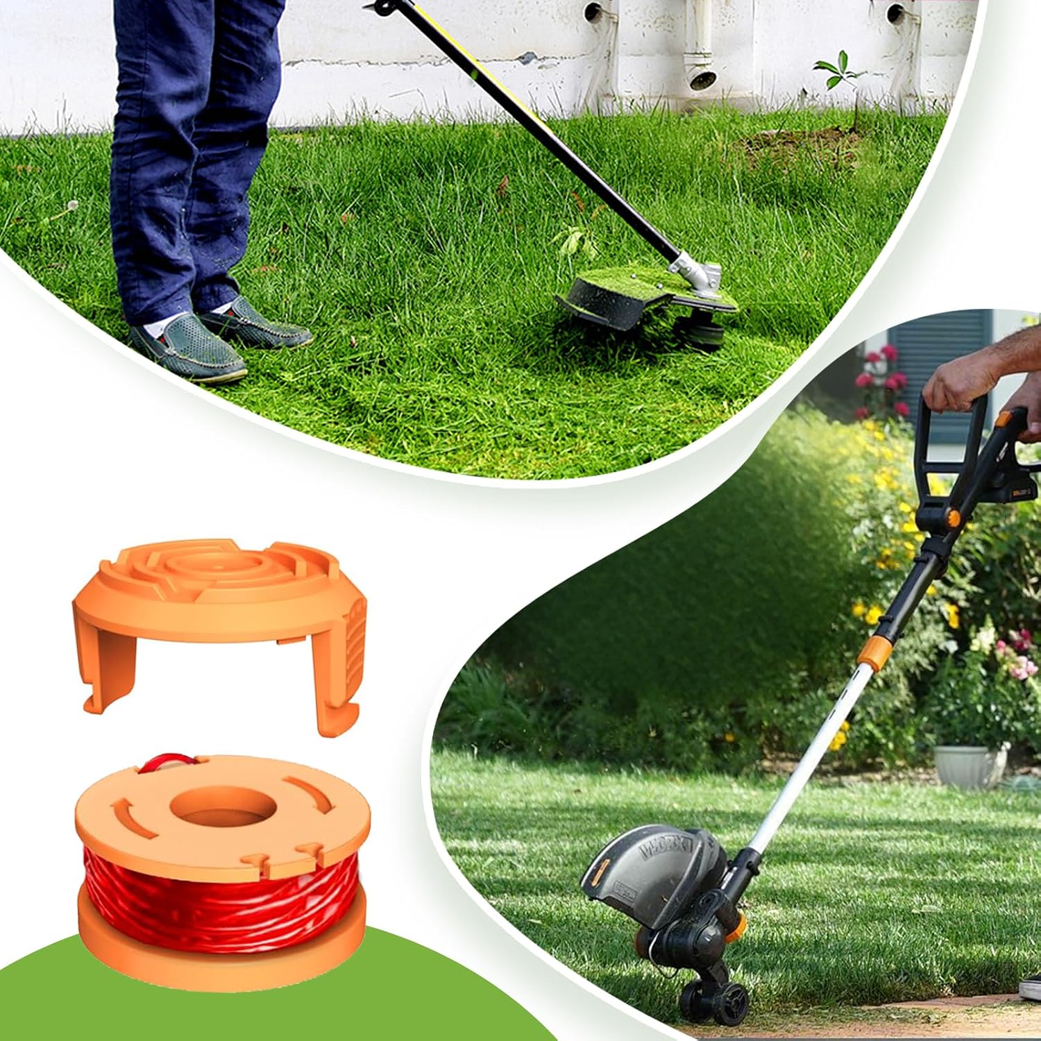 WA0010 WA0004 Spool Compatible with Worx WG154 WG162 WG163 WG170 WG180 Weed Eater String Trimmer and WA6531 Cover Cap, Replacement Spool Refills Line 10ft 0.065'' (6 Spools, 1 Cap)