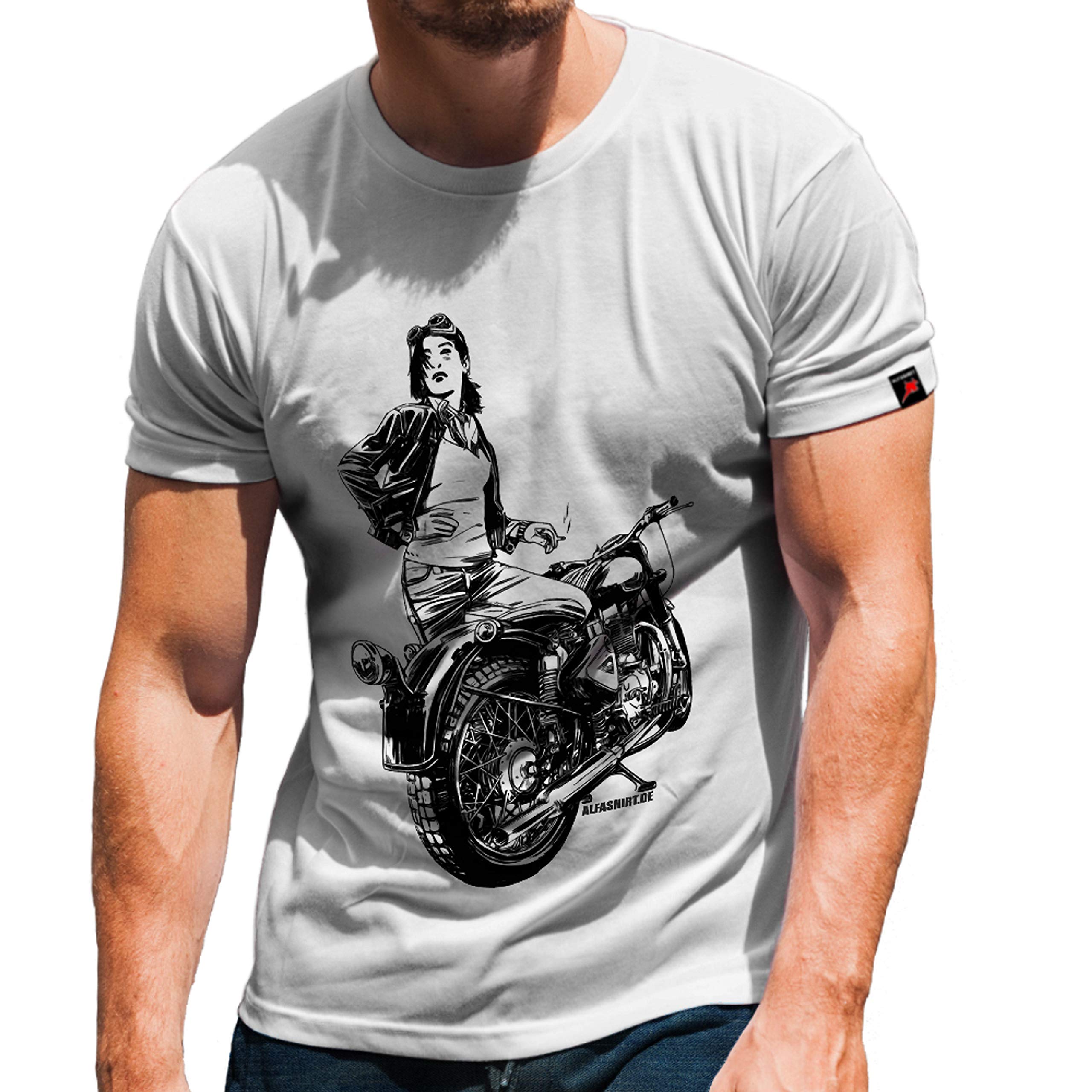 T-shirt Motochick Vintage blanc grande taille pour femme Biker Girl - 3