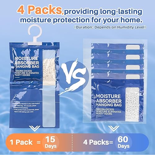 Miniatura 2 de Absorbentes de humedad  4 paquetes de bolsas deshumidificadoras colgantes para armario, bolsas absorbentes de humedad, bolsas desecantes para el