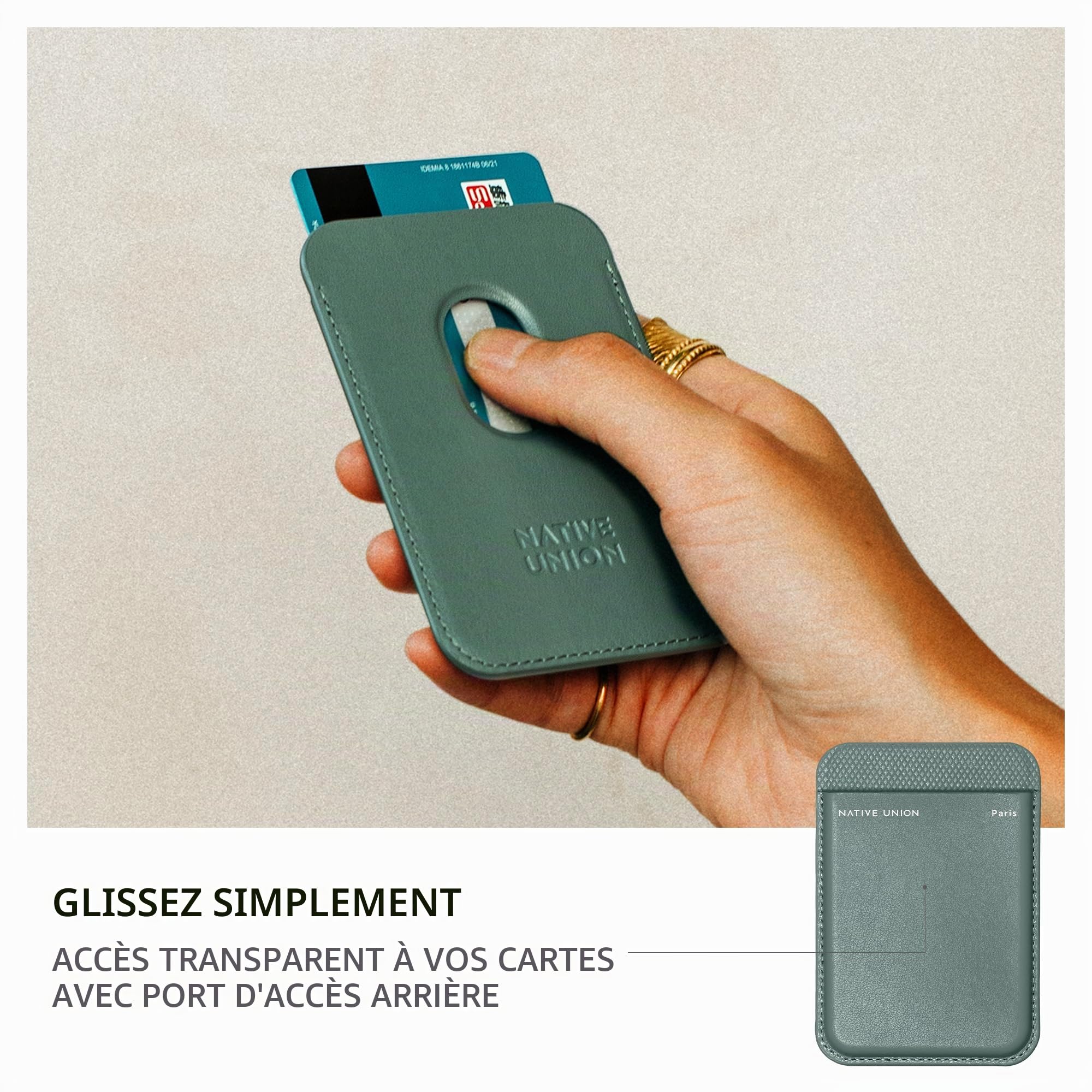 Native Union (Re Classic Wallet | Magnétique – Porte-Cartes MagSafe pour iPhone Air, 17, 16, 15 – Ultra sécurisé & Extra Fin – Stocke 3 Cartes – Matériaux durables & recyclés (Vert Ardoise)